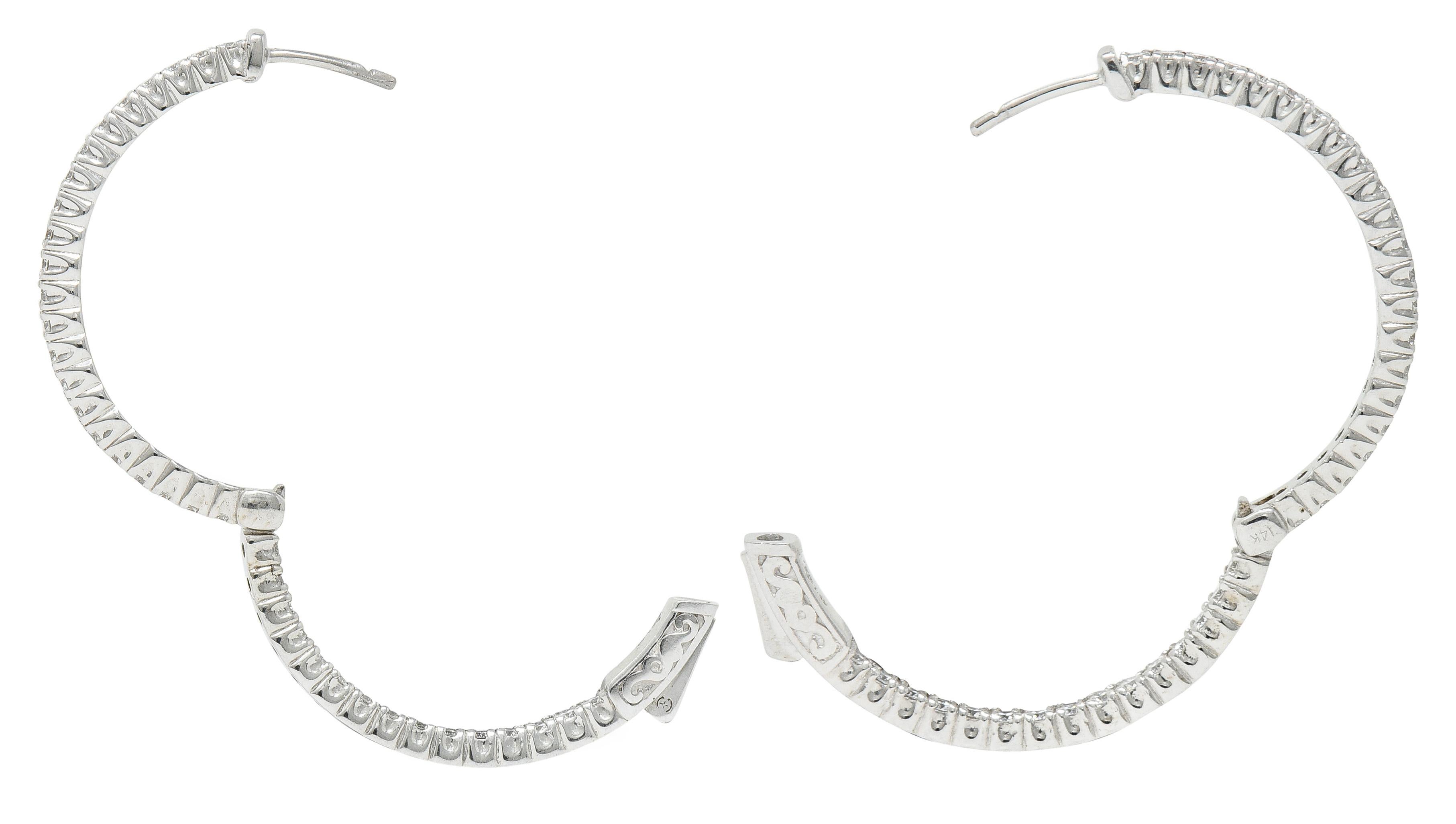 Brilliant Cut 1.50 Carats Diamond 14 Karat White Gold Inside Out Hoop Earrings For Sale