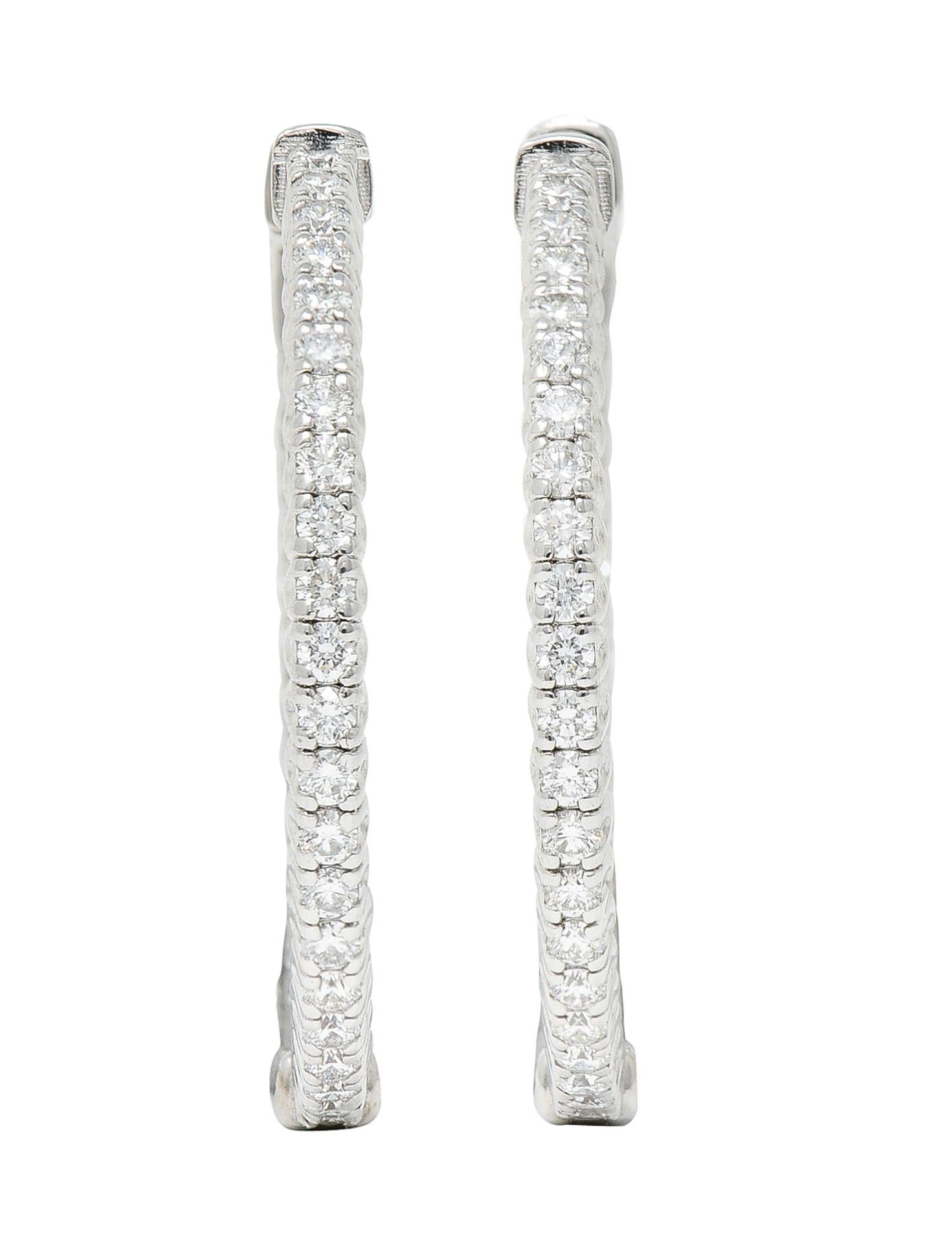 1.50 Carats Diamond 14 Karat White Gold Inside Out Hoop Earrings For Sale 2