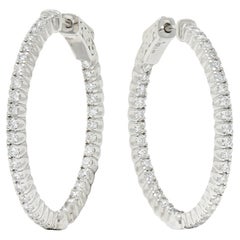 1.50 Carats Diamond 14 Karat White Gold Inside Out 30 MM Hoop Earrings