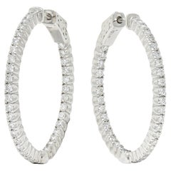 1.50 Carats Diamond 14 Karat White Gold Inside Out Hoop Earrings