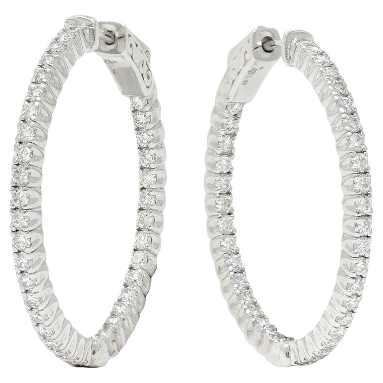 1.50 Carats Diamond 14 Karat White Gold Inside Out Hoop Earrings For ...