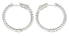 1.50 Carats Diamond 14 Karat White Gold Inside Outside Hoop Earrings