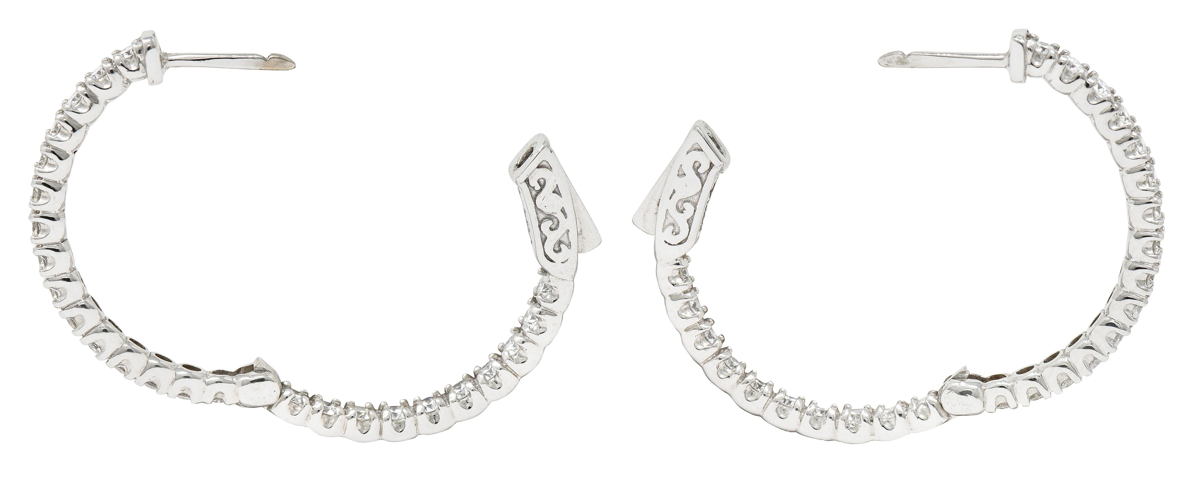 Brilliant Cut 1.50 Carats Diamond 14 Karat White Gold Inside Outside Hoop Earrings