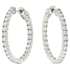 1.50 Carats Diamond 14 Karat White Gold Inside Outside Hoop Earrings