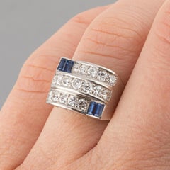 1.50 Carat Diamonds and Sapphires French Art Deco Ring