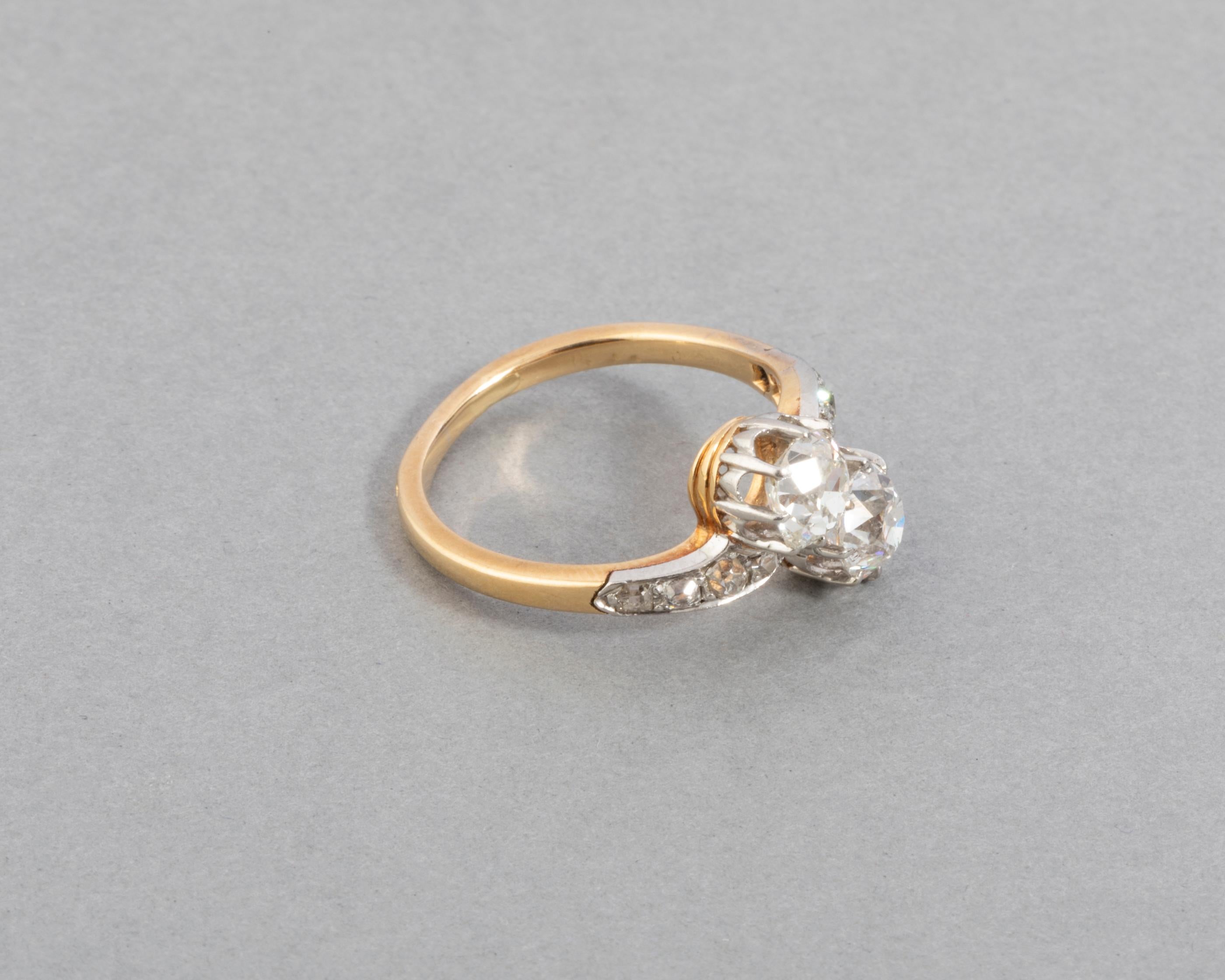  1.50 Carat Diamonds French Antique Toi et Moi Ring Pour femmes 