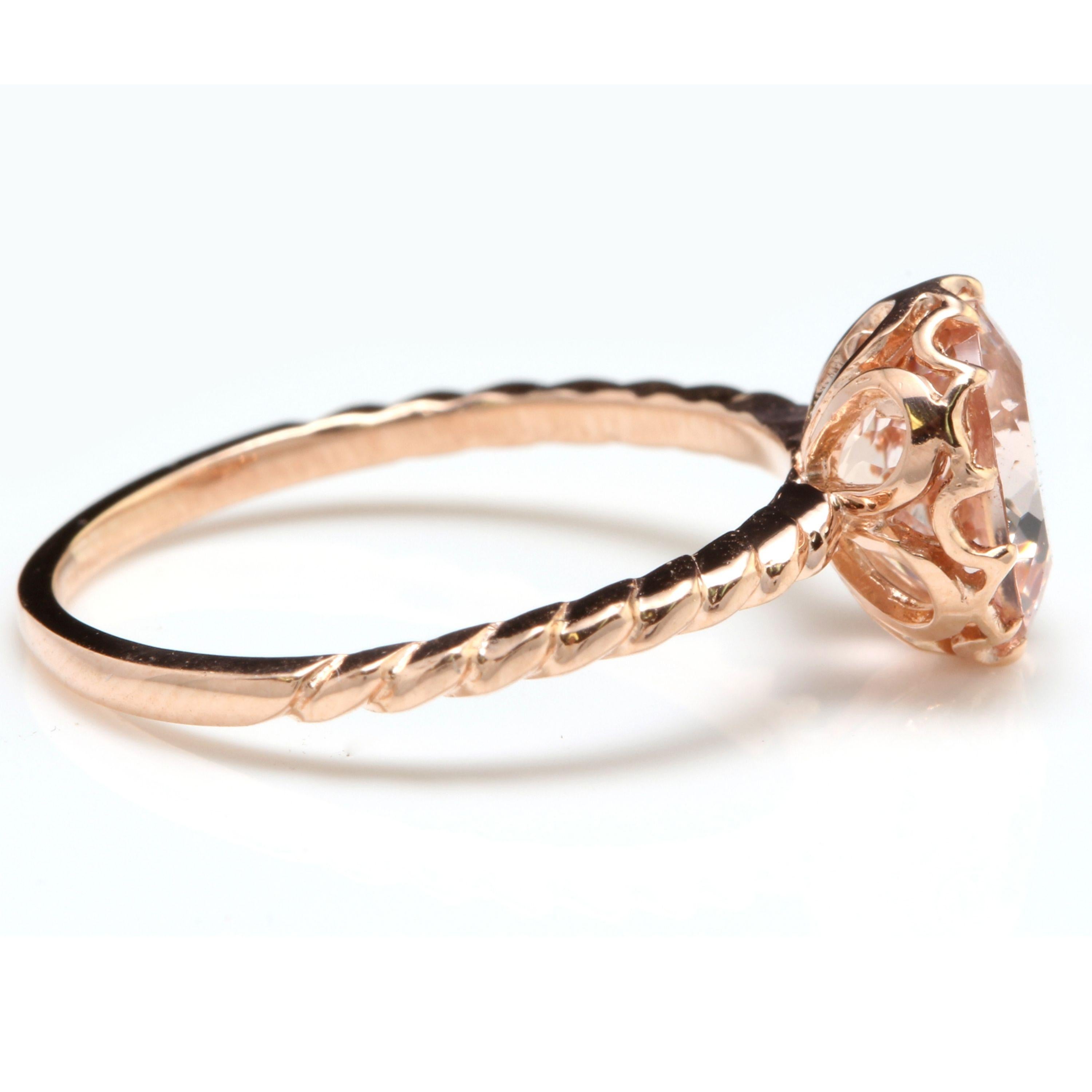Rose Cut 1.50 Carat Exquisite Natural Morganite 14 Karat Solid Rose Gold Ring For Sale