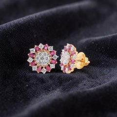 Orecchini con diamanti F/VS1 da 1,50 carati e rubino da 1,20 carati in oro giallo 18 carati