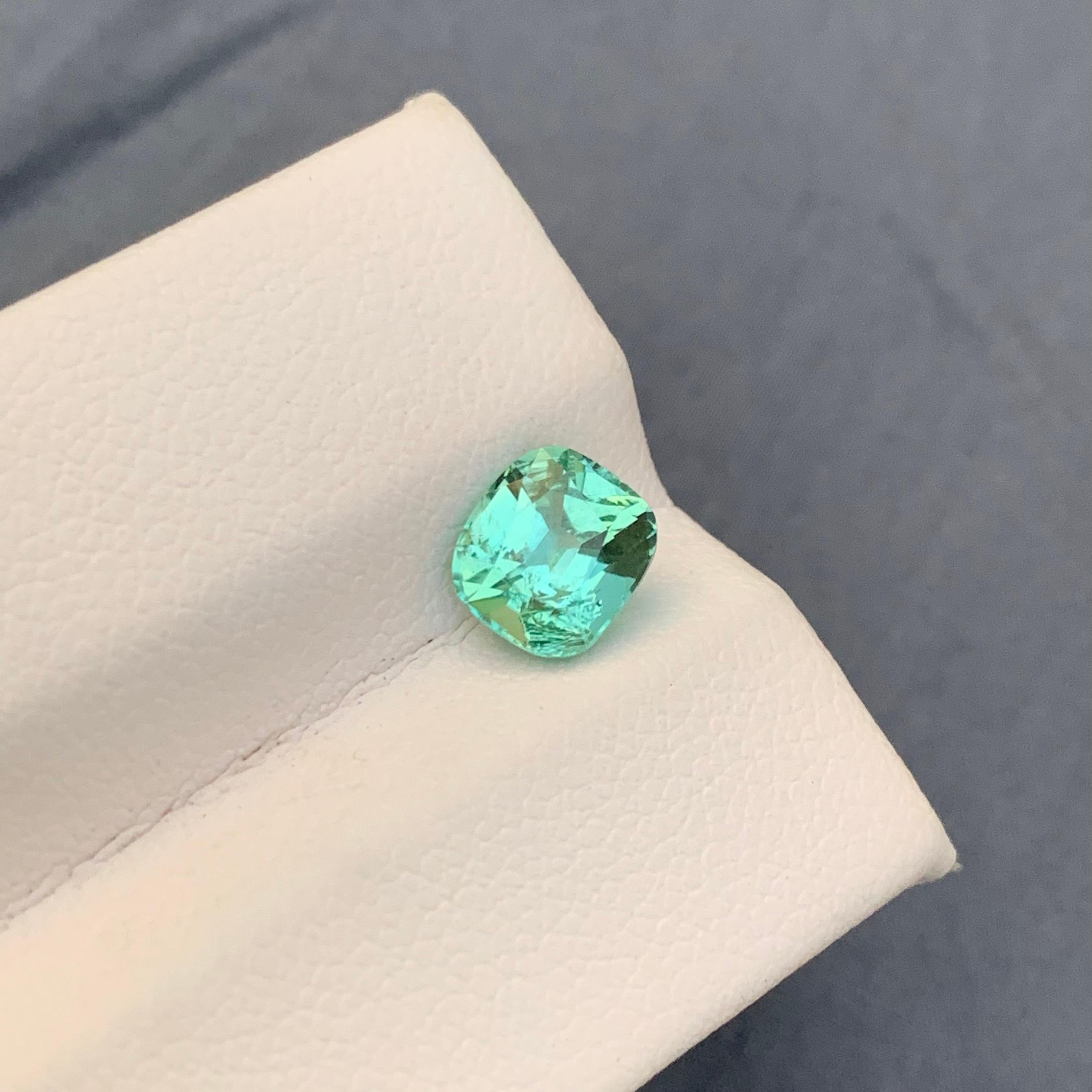 Arts and Crafts 1.50 Carats Faceted Mintgreen Tourmaline Cushion Cut Gemstone Afghan Mine For Sale