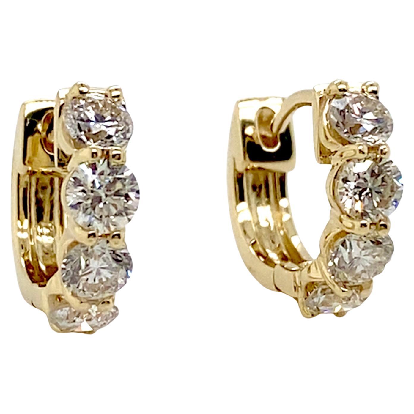 1.50 Carats Huggie Hoops 12mm 14K Yellow Gold with 8 Diamonds