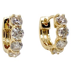 1.50 Carats Huggie Hoops 12mm 14K Yellow Gold with 8 Diamonds