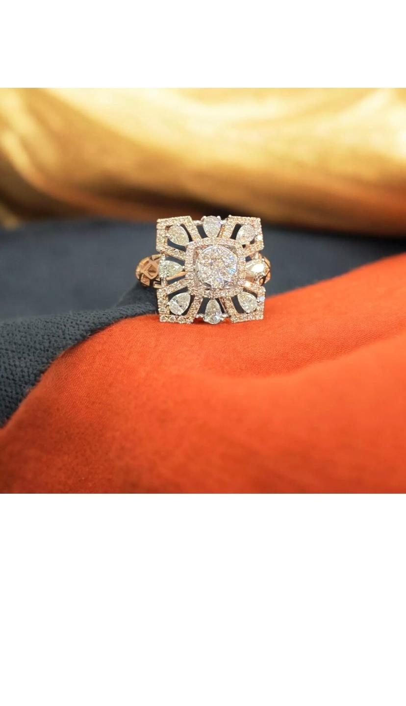 Mixed Cut 1.50 Carats Natural Diamonds  Cocktail Gold Ring For Sale