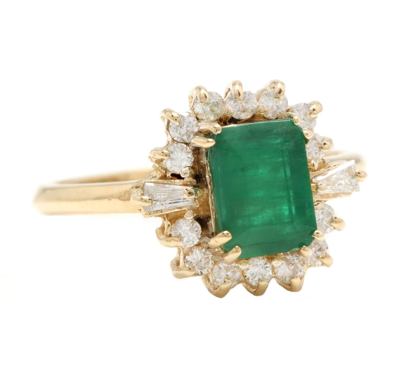 1.50 Carats Natural Emerald and Diamond 14K Solid Yellow Gold Ring

Suggested Replacement Value: $2,500.00

Total Natural Green Emerald Weight is: Approx. 1.15 Carats 

Emerald Measures: Approx. 7.00 x 5.00mm

Natural Round Diamonds Weight: Approx.
