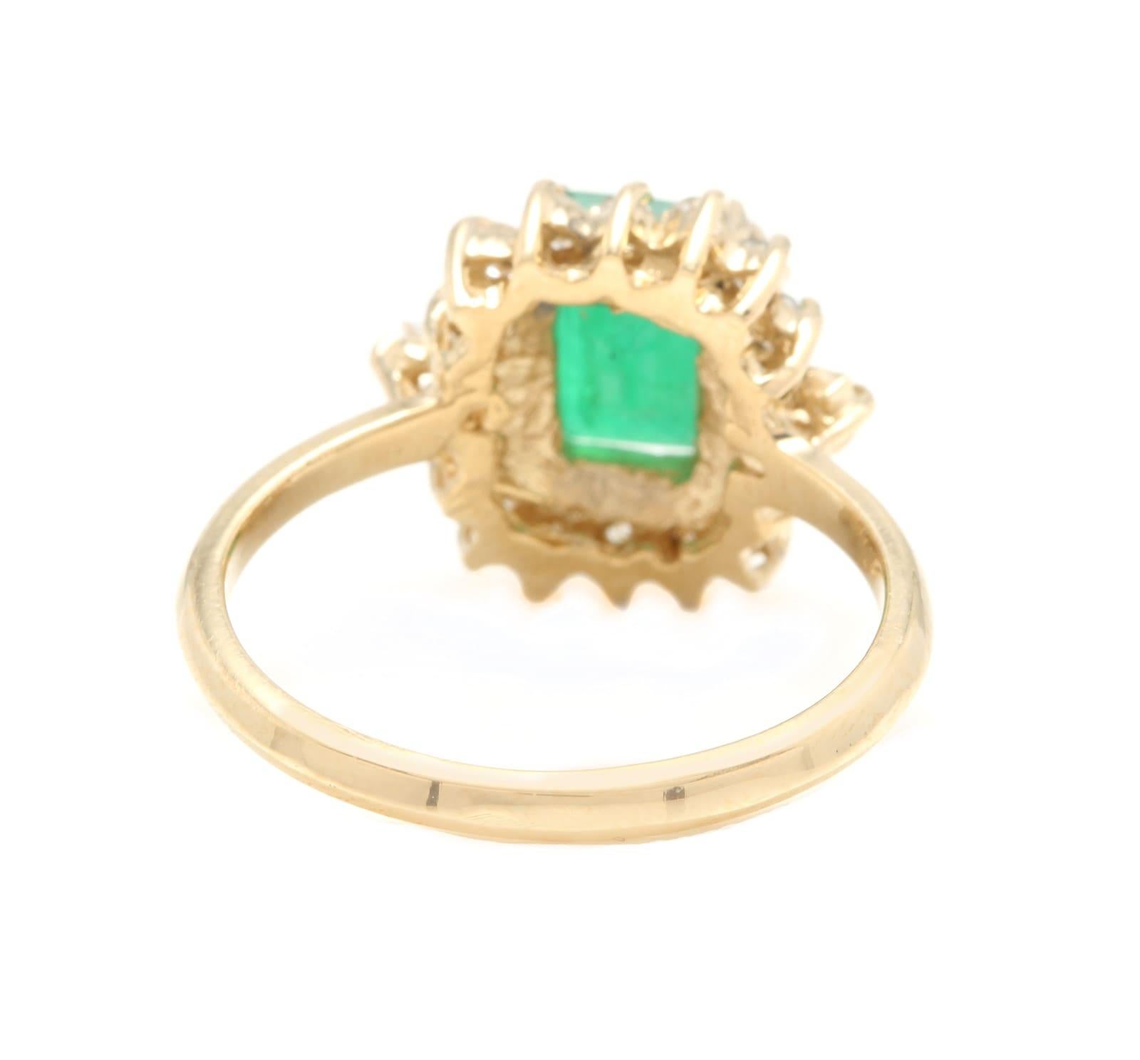 Mixed Cut 1.50 Carats Natural Emerald and Diamond 14K Solid Yellow Gold Ring For Sale