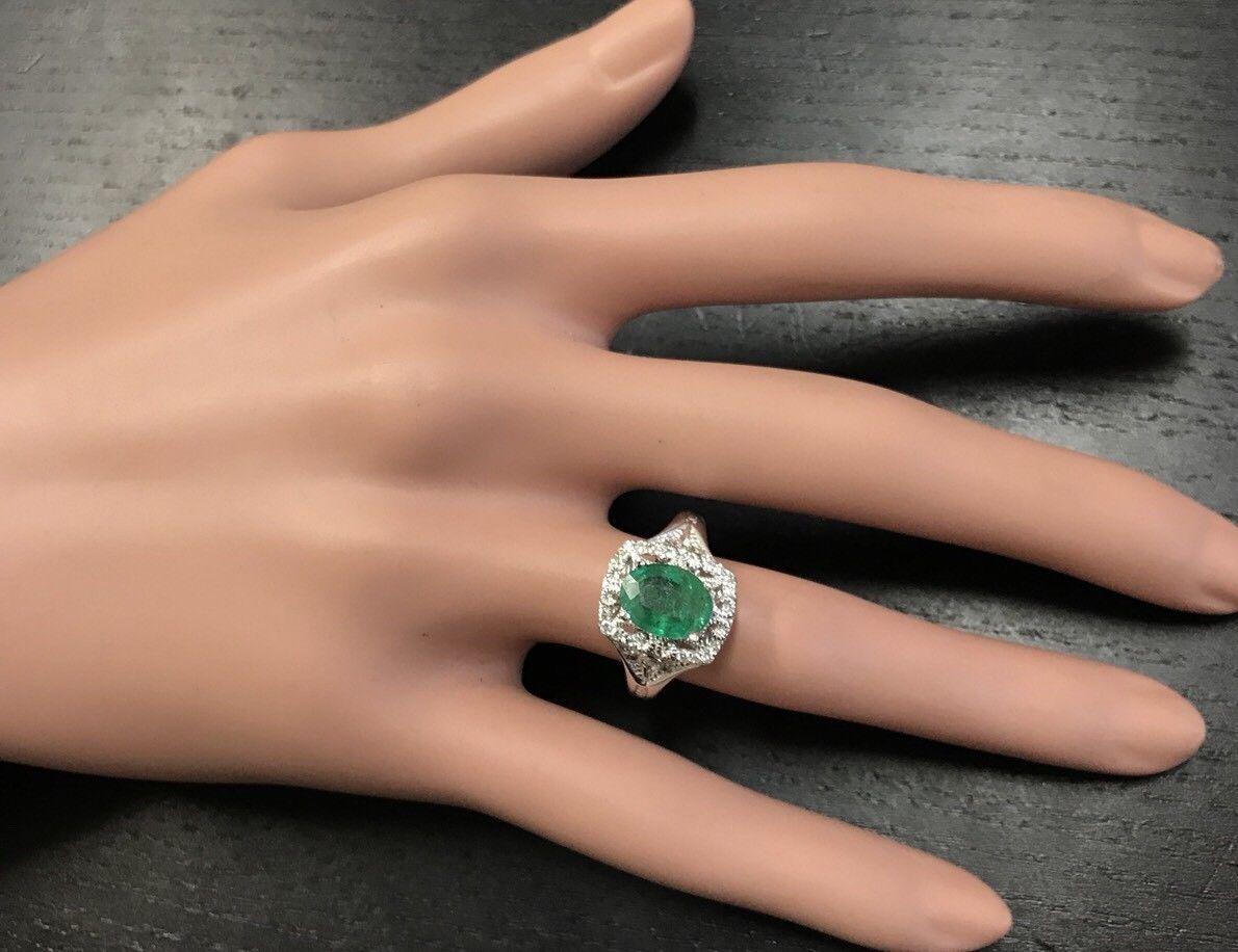 1,50 Karat natürlicher Smaragd und Diamant 14 Karat massiver Gelbgold Ring Damen im Angebot
