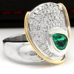 1.50 Carat Natural Emerald and Diamond Platinum Two-Tone Ring