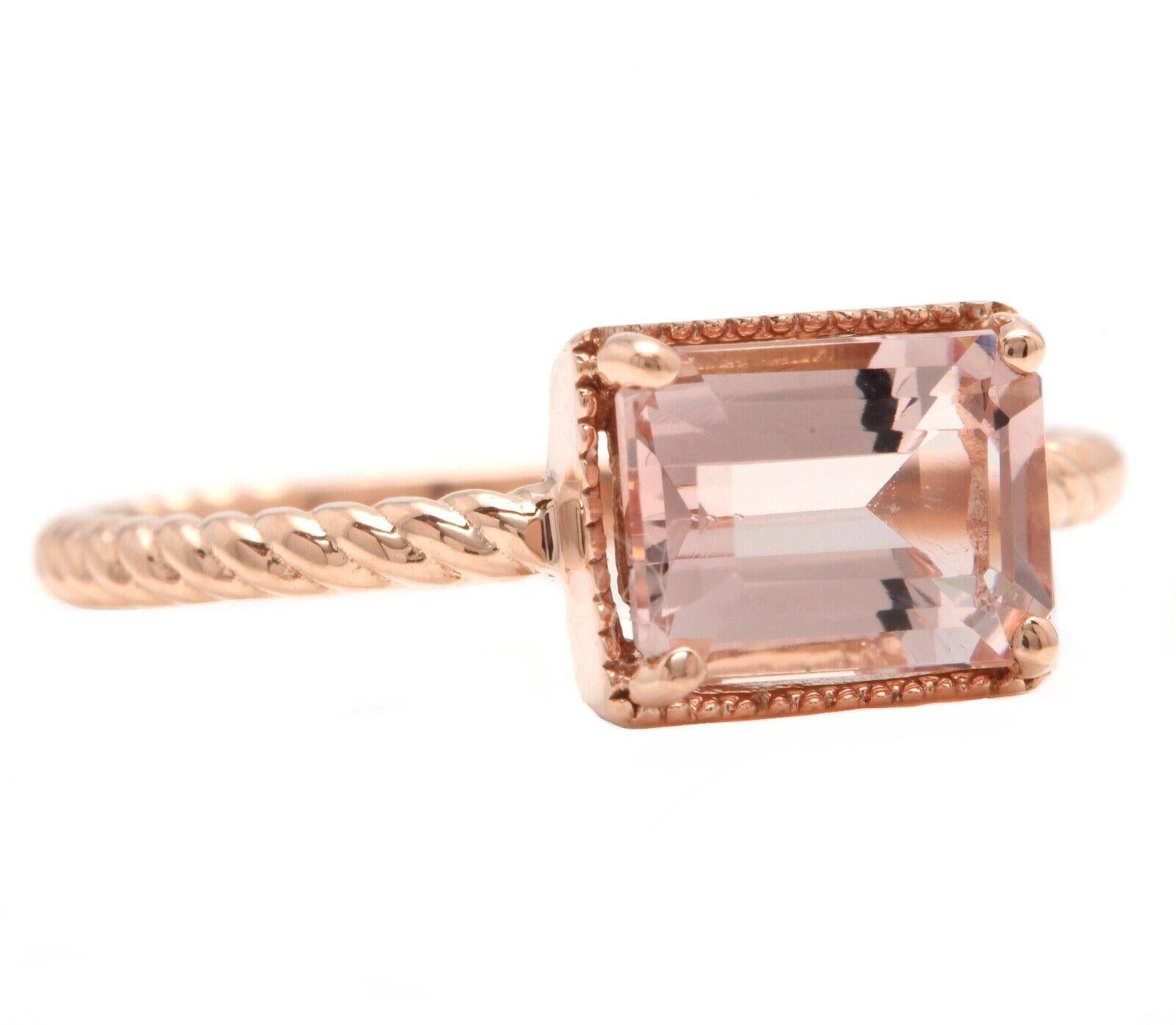 1.50 Carats Exquisite Natural Morganite 14K Solid Rose Gold Ring

Total Natural Morganite Weight is: Approx. 1.50 Carats 

Morganite Measures: Approx. 8.00 x 6.00 mm

Ring size: 7 (we offer free re-sizing upon request)

Ring total weight: 2.1