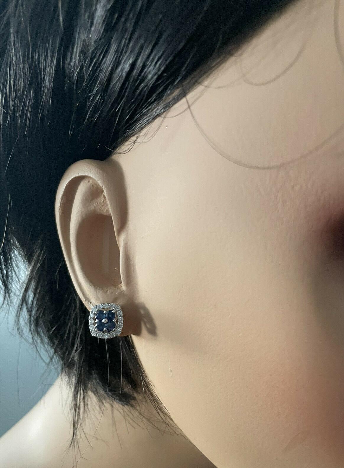 Boucles d'oreilles en or blanc massif 14K saphir naturel et diamant de 1,50 carats Neuf - En vente à Los Angeles, CA