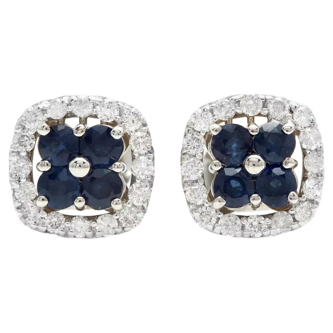 Boucles d'oreilles en or blanc massif 14K saphir naturel et diamant de 1,50 carats