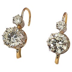 Old European Diamond 1.50 Carats French Gold Earrings