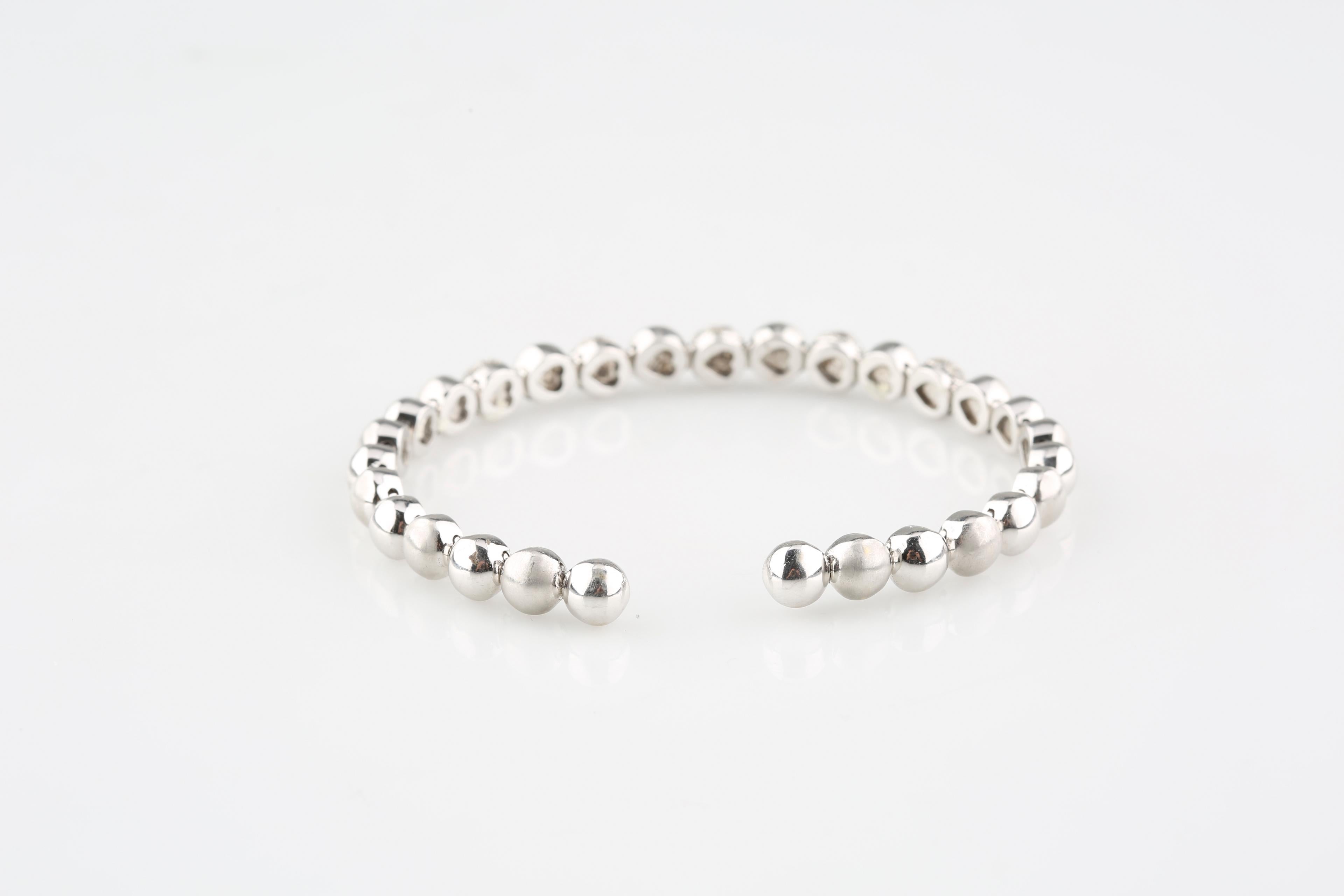 Round Cut 1.50 Carat Pave Diamond Cuff Bracelet Set in 14 Karat White Gold For Sale