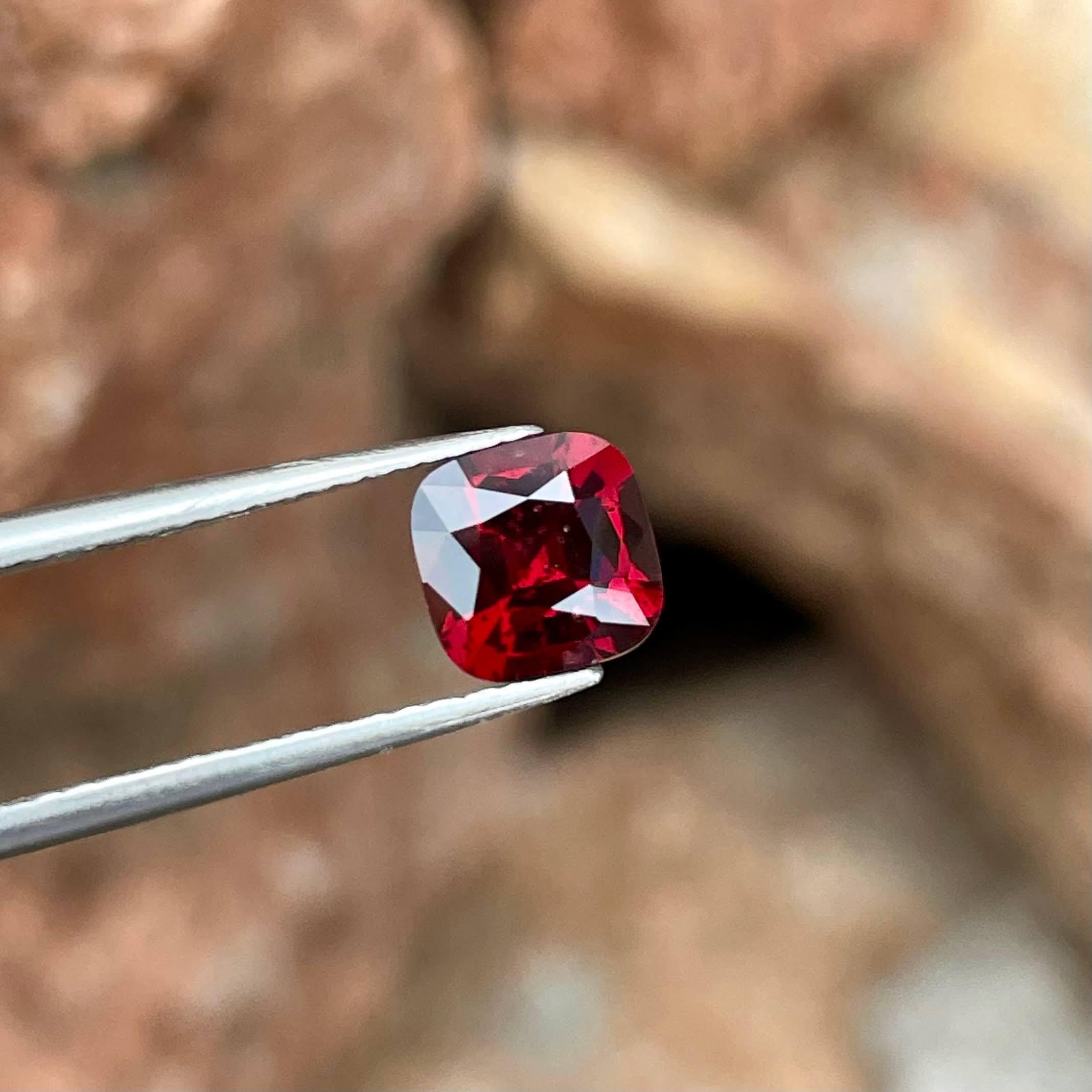 Modern 1.50 Carats Red Burmese Loose Spinel Stone Cushion Cut Natural Gemstone For Sale