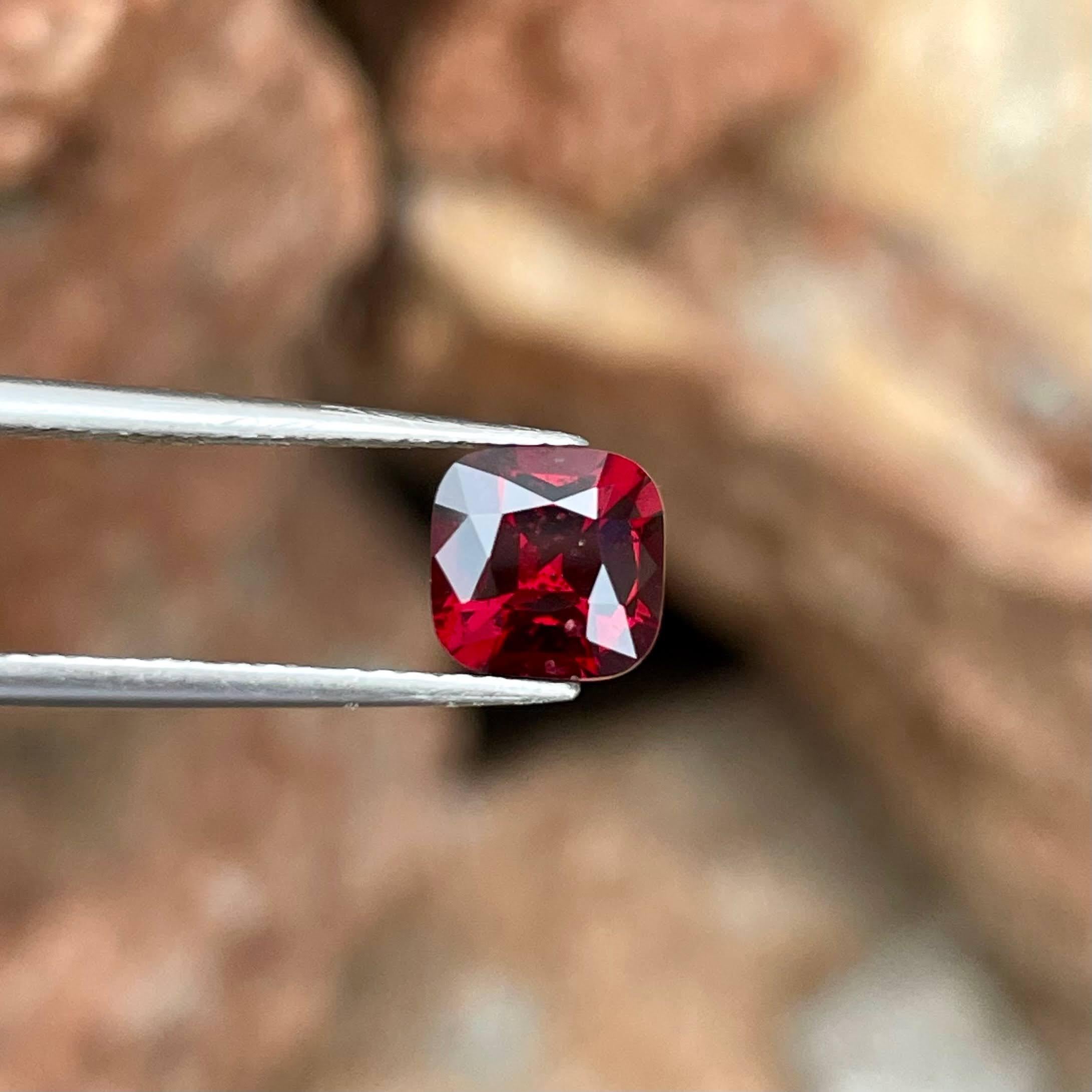 Women's or Men's 1.50 Carats Red Burmese Loose Spinel Stone Cushion Cut Natural Gemstone For Sale