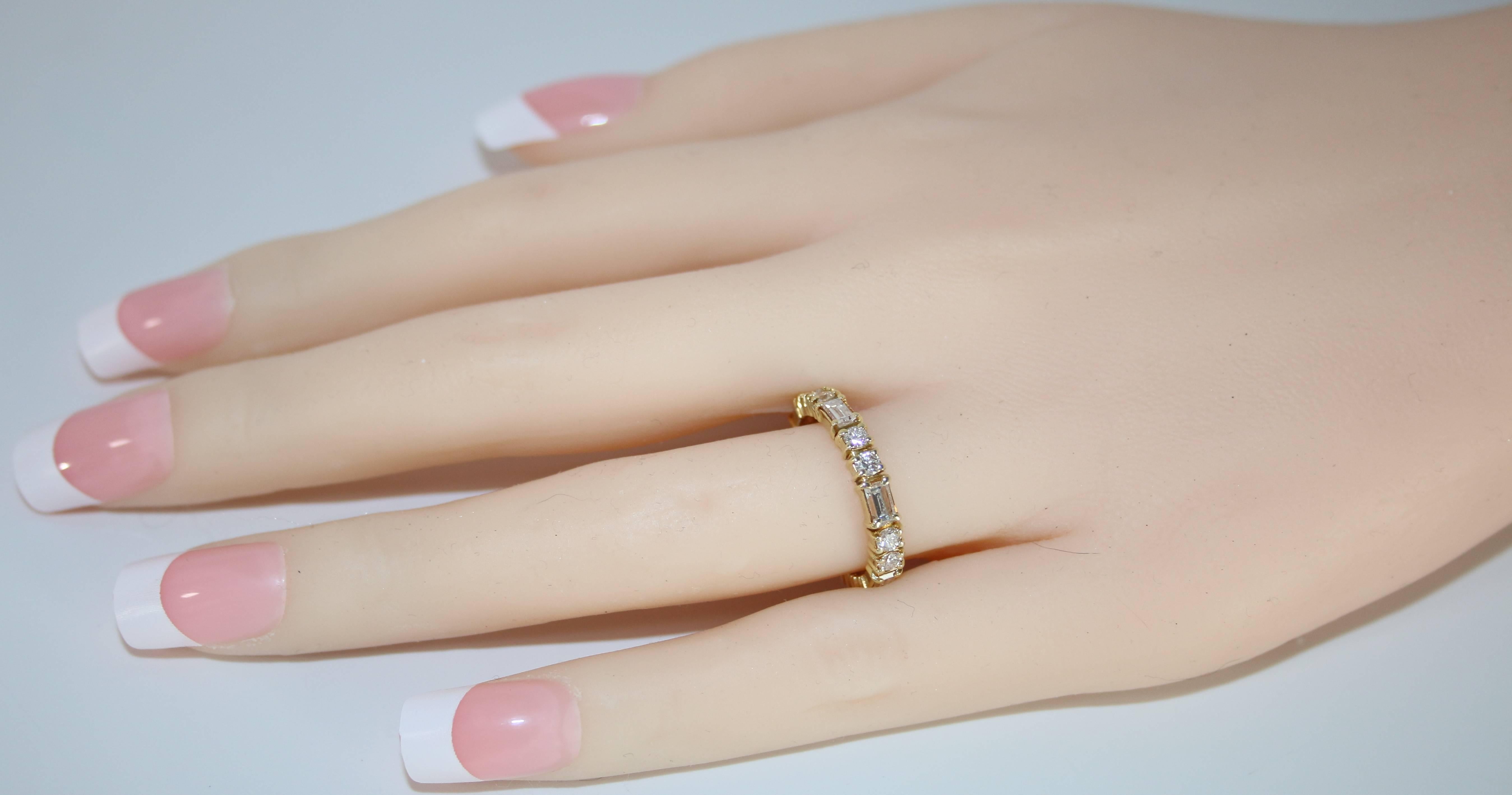 1.50 Carat Round and Baguette Diamond Gold Eternity Band Ring In New Condition For Sale In New York, NY