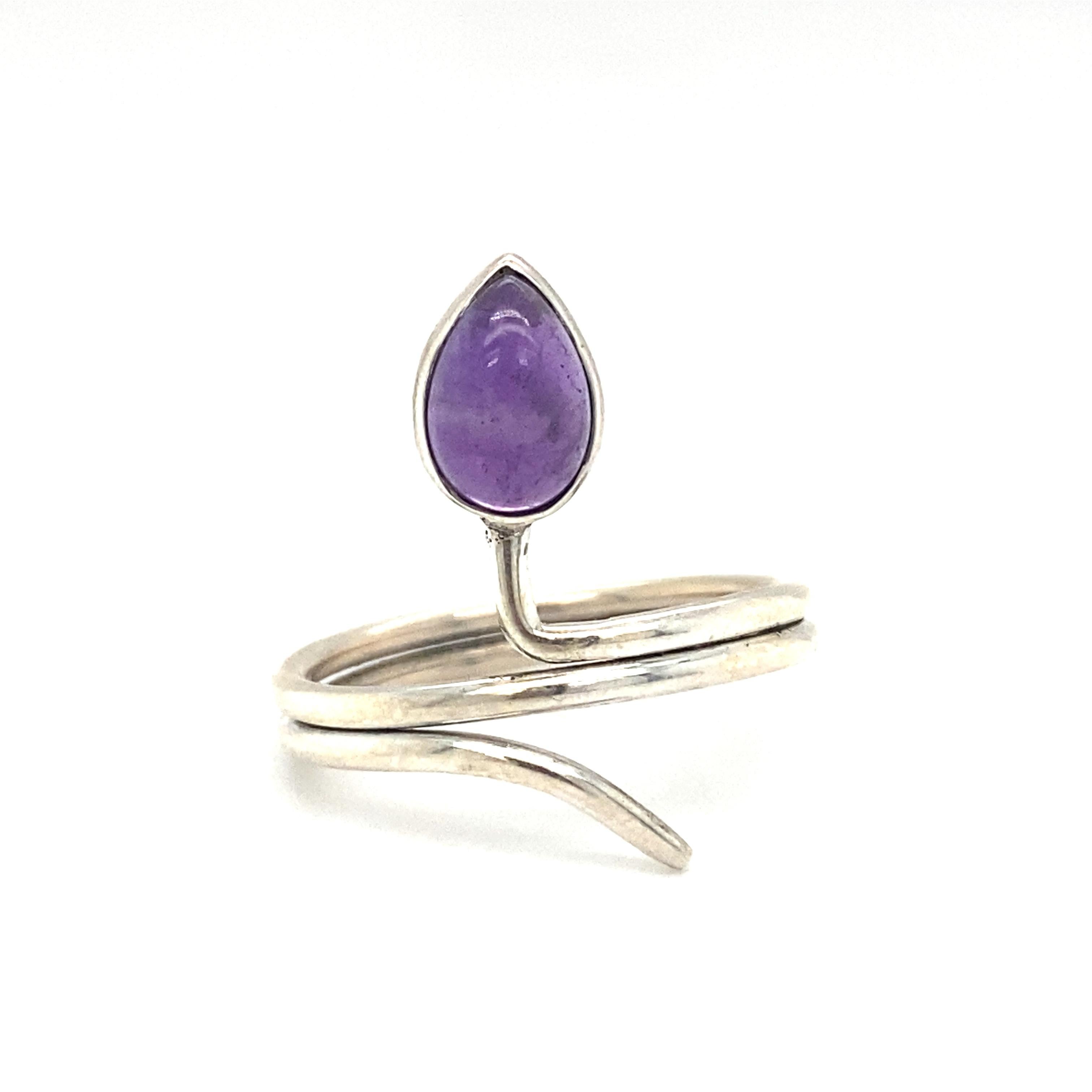 Pear Cut 1.50 CT Amethyst Serpent Ring in Sterling Silver For Sale
