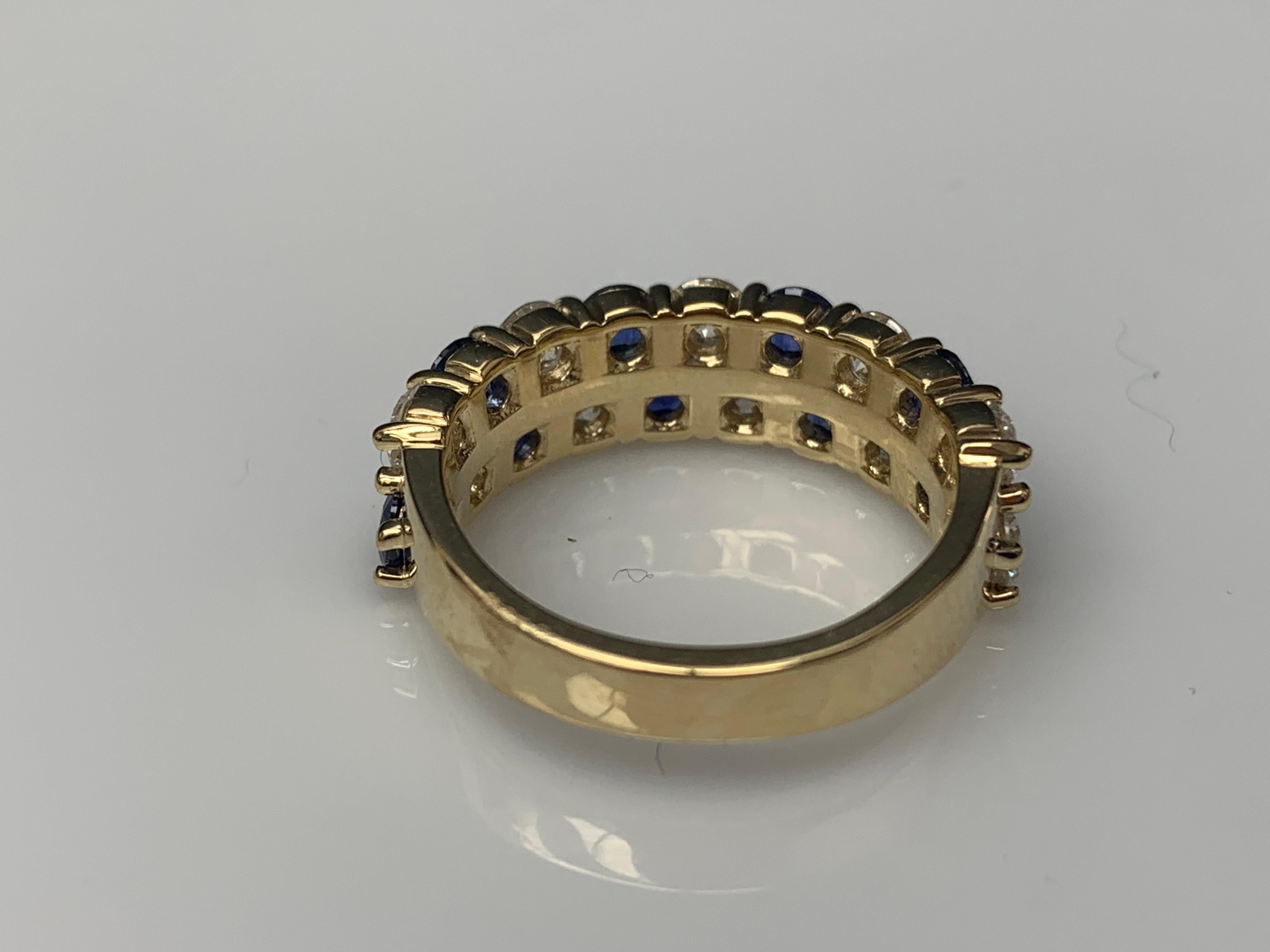 1.50 Ct Blue Sapphire and Diamond Double Row ZicZac Band Ring 14K Yellow Gold For Sale 7