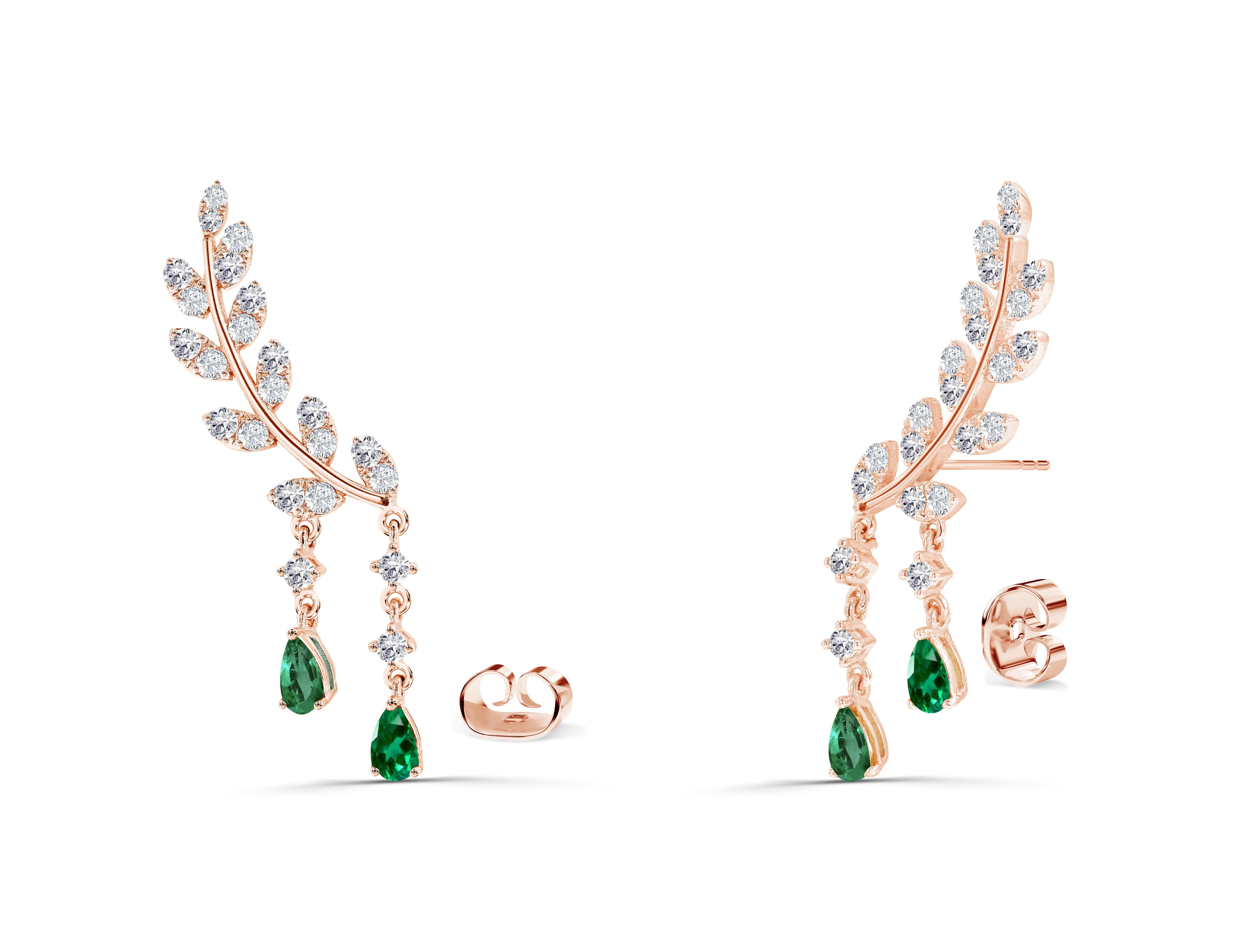 2.25Ct Diamond and Emerald Drop Earrings in 14K Gold, Round Brilliant cut diamond earrings, Natural Diamond Earrings, Cluster Stud earrings, Heavy End Earrings.

Oshi Jewels presents to you a beautiful Earring collection with natural diamonds that