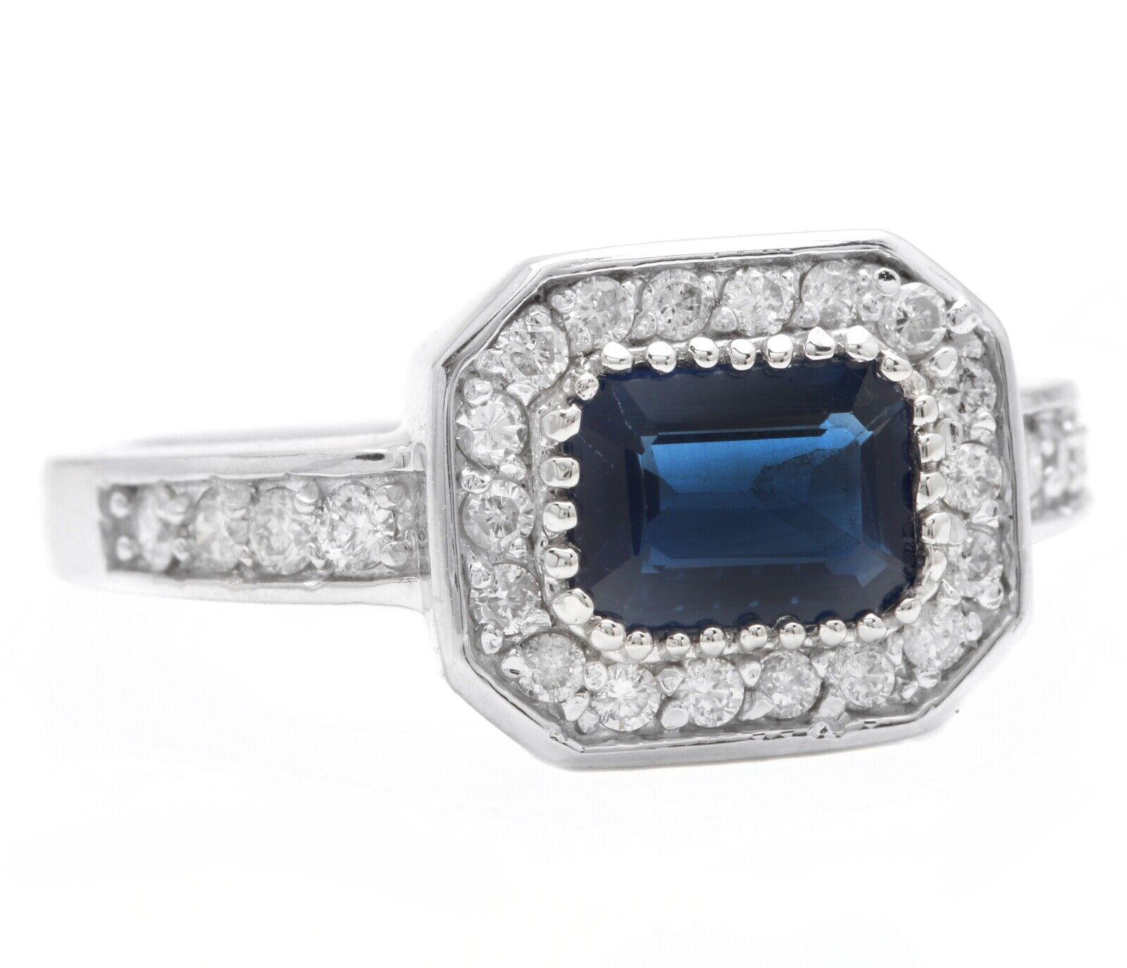 1.50 Carats Exquisite Natural Blue Sapphire and Diamond 14K Solid White Gold Ring

Suggested Replacement Value $5,000.00

Total Blue Sapphire Weight is: 1.10 Carats 

Sapphire Treatment: Heat

Sapphire Measures: 8.00 x 6.00mm

Natural Round Diamonds