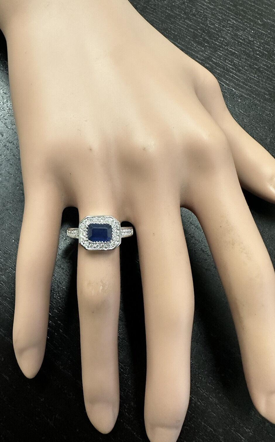 1,50 Karat Exquisite natürlicher blauer Saphir und Diamant 14K massiver Weißgold Ring im Angebot 1