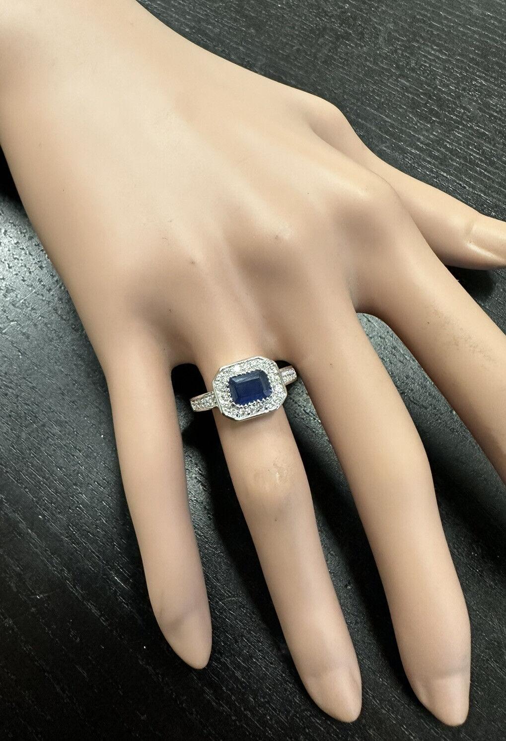 1.50 Ct Exquisite Natural Blue Sapphire and Diamond 14k Solid White Gold Ring For Sale 3