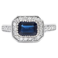 1,50 Karat Exquisite natürlicher blauer Saphir und Diamant 14K massiver Weißgold Ring