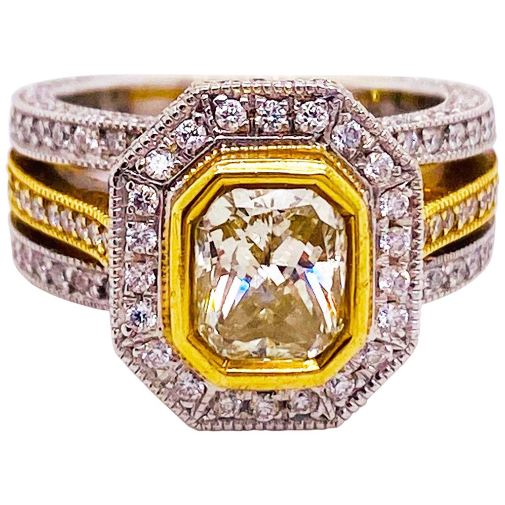 Bague fantaisie en or 18 carats avec diamant jaune radiant de 1,50 carat