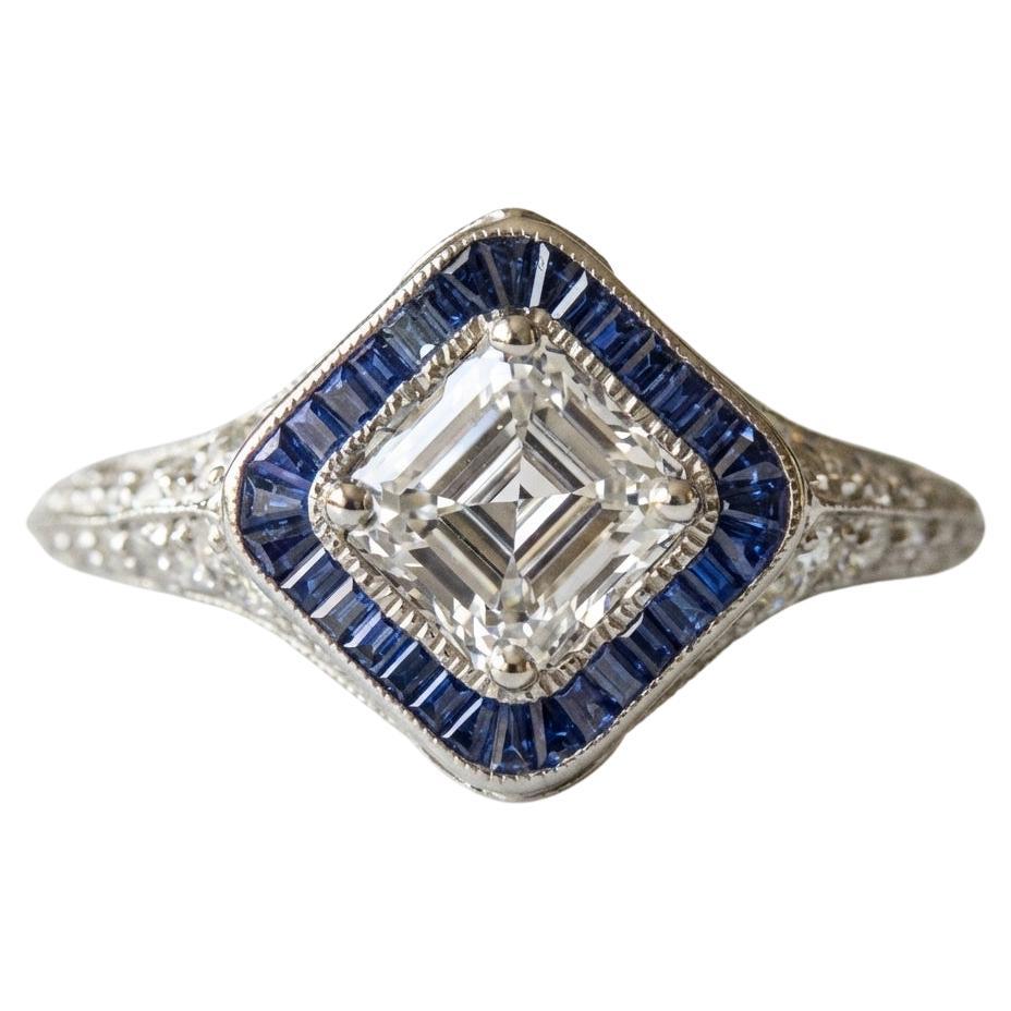 1,50 ct GIA-zertifiziert Asscher Diamant
Saphir Ring in 14k Weißgold