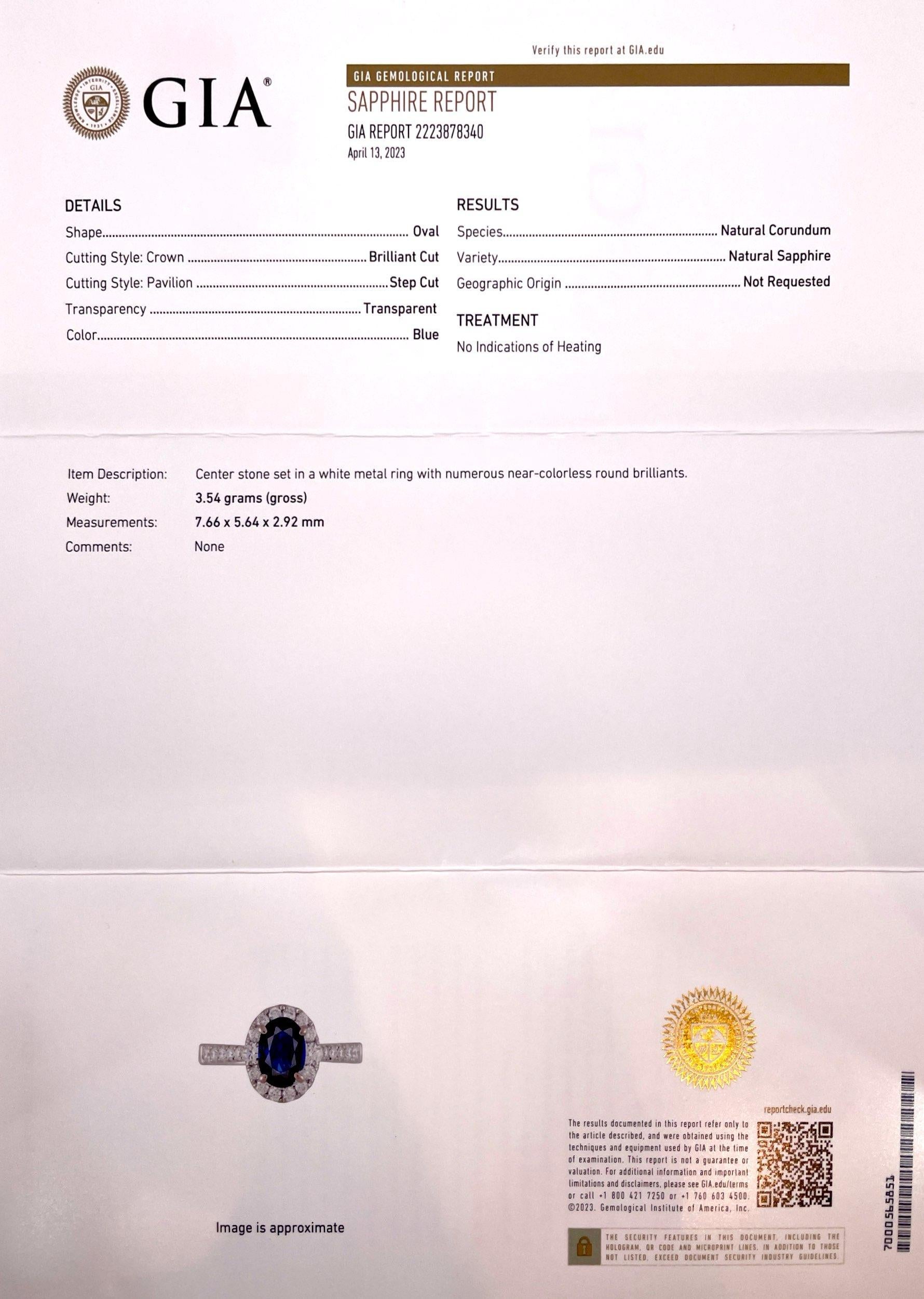 1.50 CT GIA Certified Sapphire Diamond Ring 18K White Gold For Sale 4