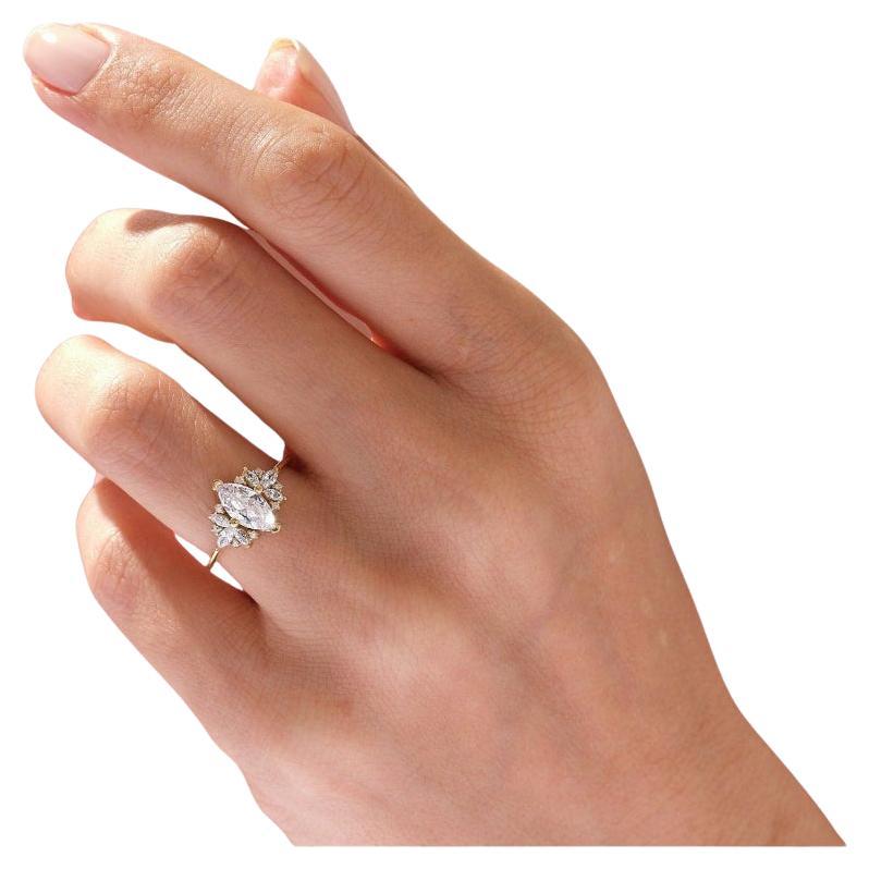 1.50 CT Marquise Moissanite Engagement Ring 925 Sterling Silver Cluster Ring.