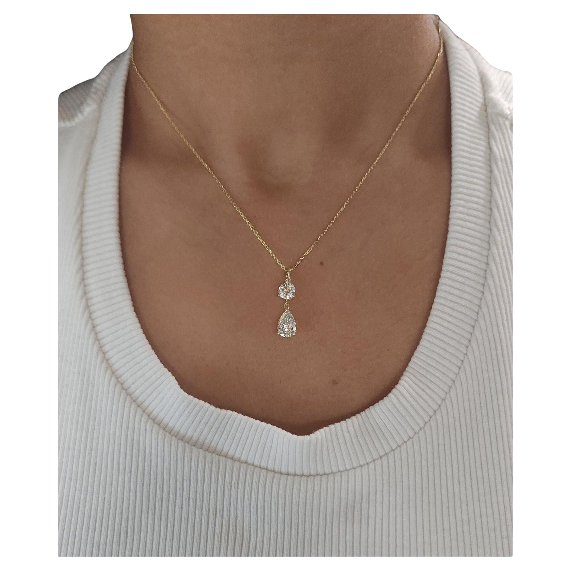 1.50 Ct Moissanite Necklace 925 Sterling Silver 2 Stone Round Shaped Necklace.