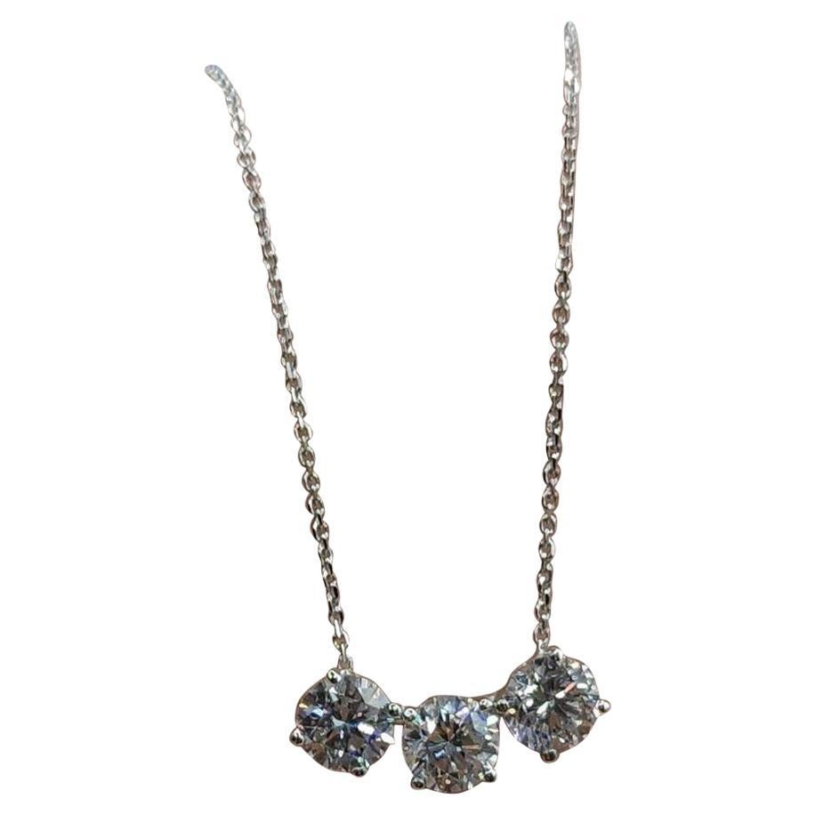 1.50 Ct Moissanite Necklace Three Stone Solitaire Pendant 925 Sterling Silver.