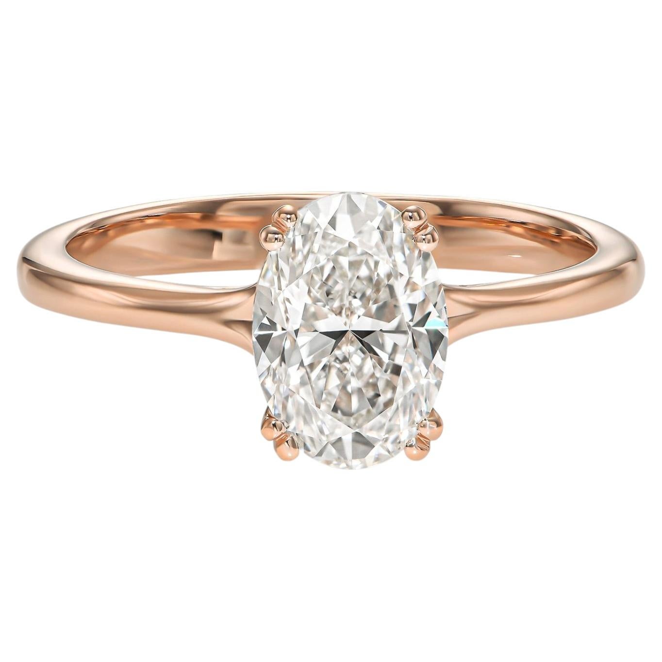 1,50 ct Diamante Natural Ovalado en Anillo Solitario de Oro Rosa de 14k