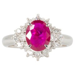 1,50 CT. Ovaler roter Rubin GIA zertifiziert in Platin Diamant Ring