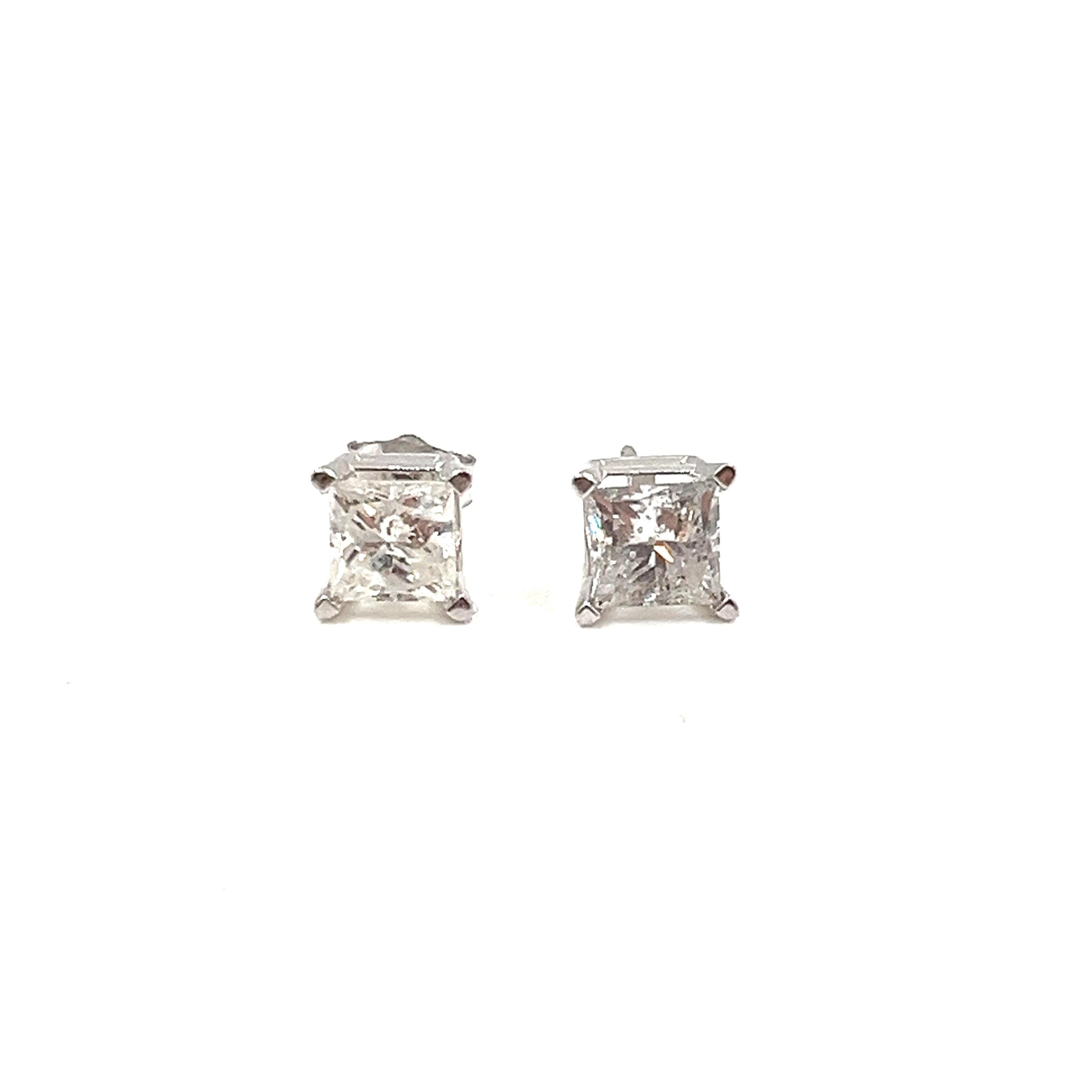 Modern 1.50 ct total weight Princess Cut Diamond Stud Earrings For Sale