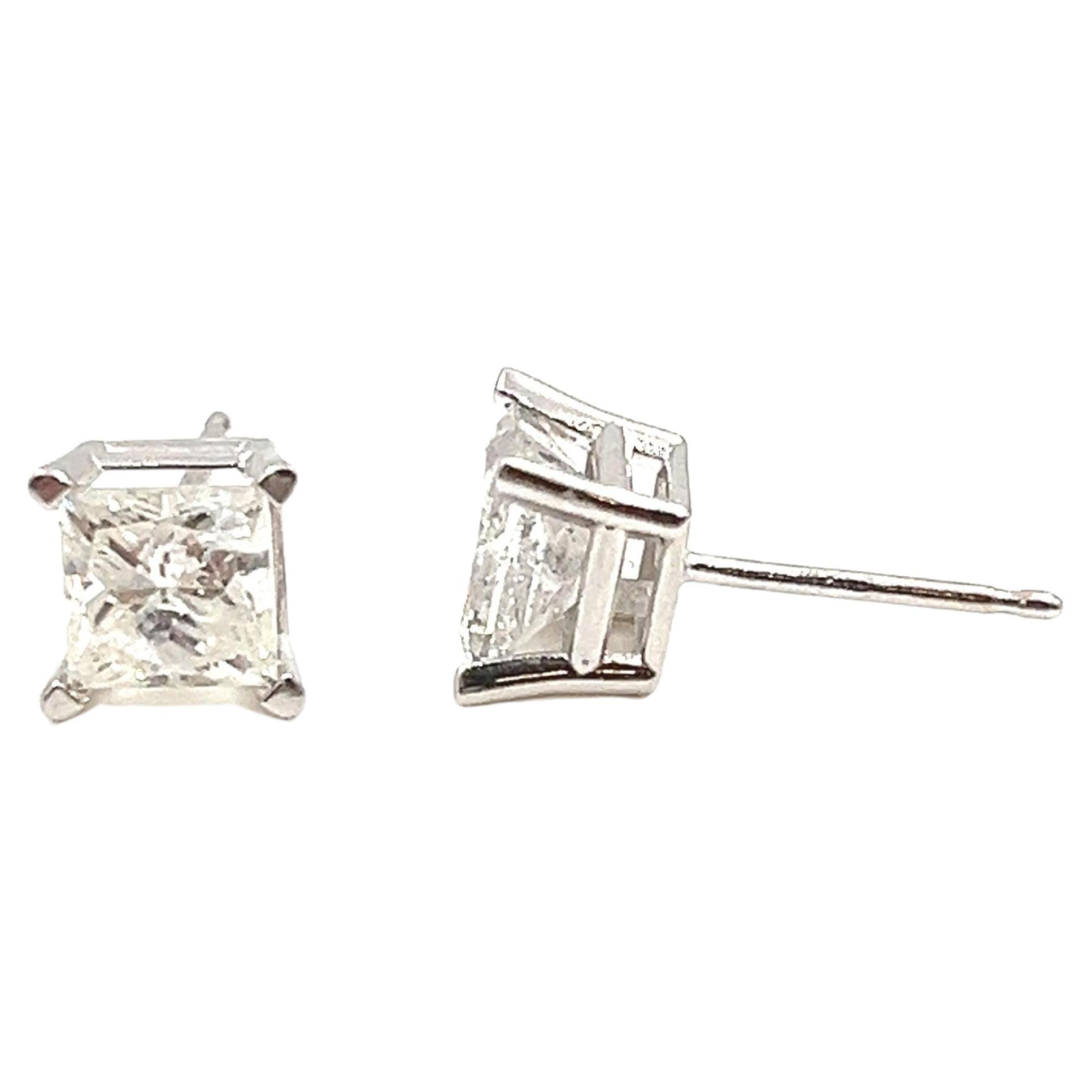 1.50 ct total weight Princess Cut Diamond Stud Earrings For Sale