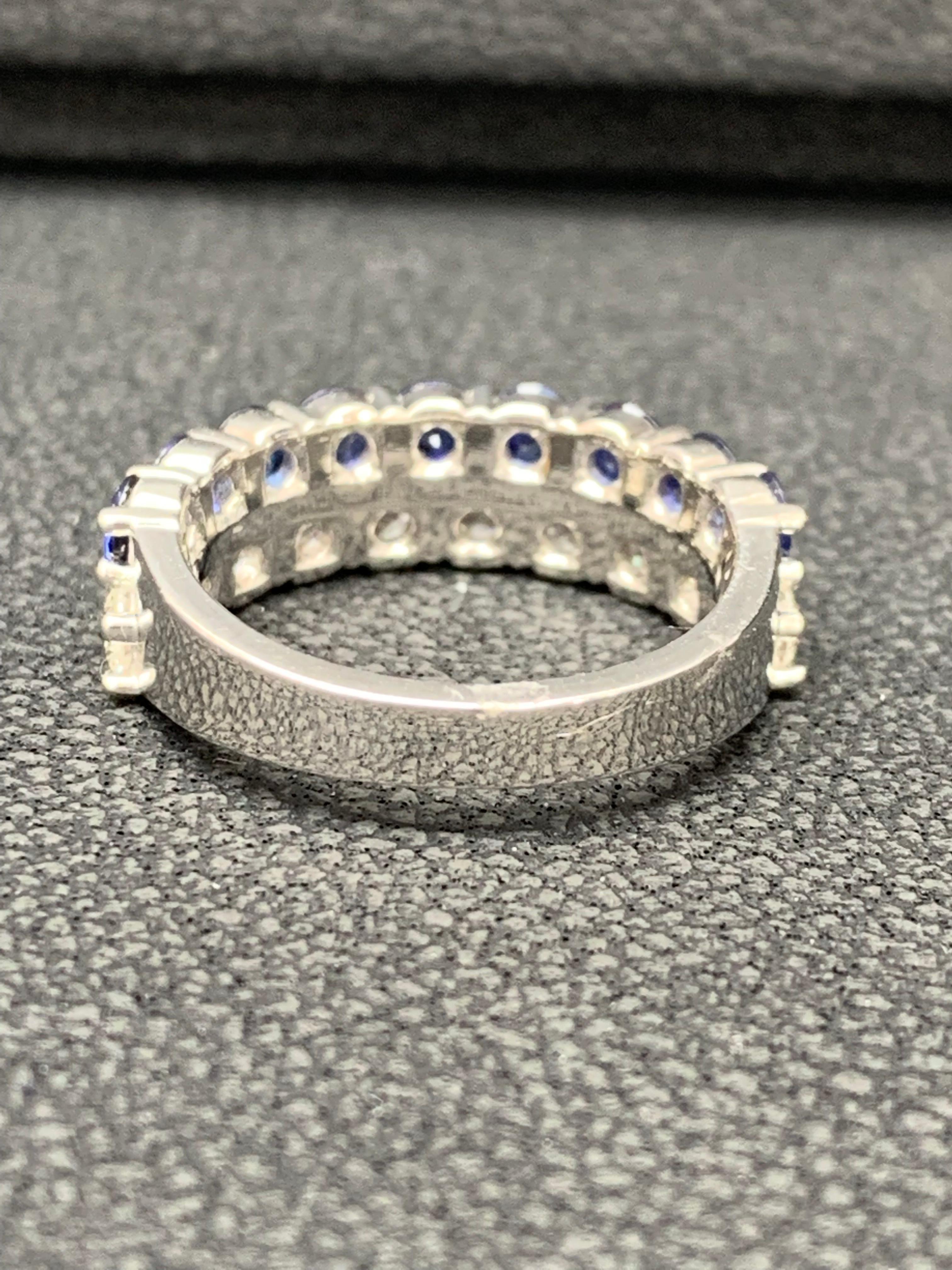 1.50 Ct Round Shape Sapphire and Diamond Double Row Band Ring in 14K White Gold For Sale 4