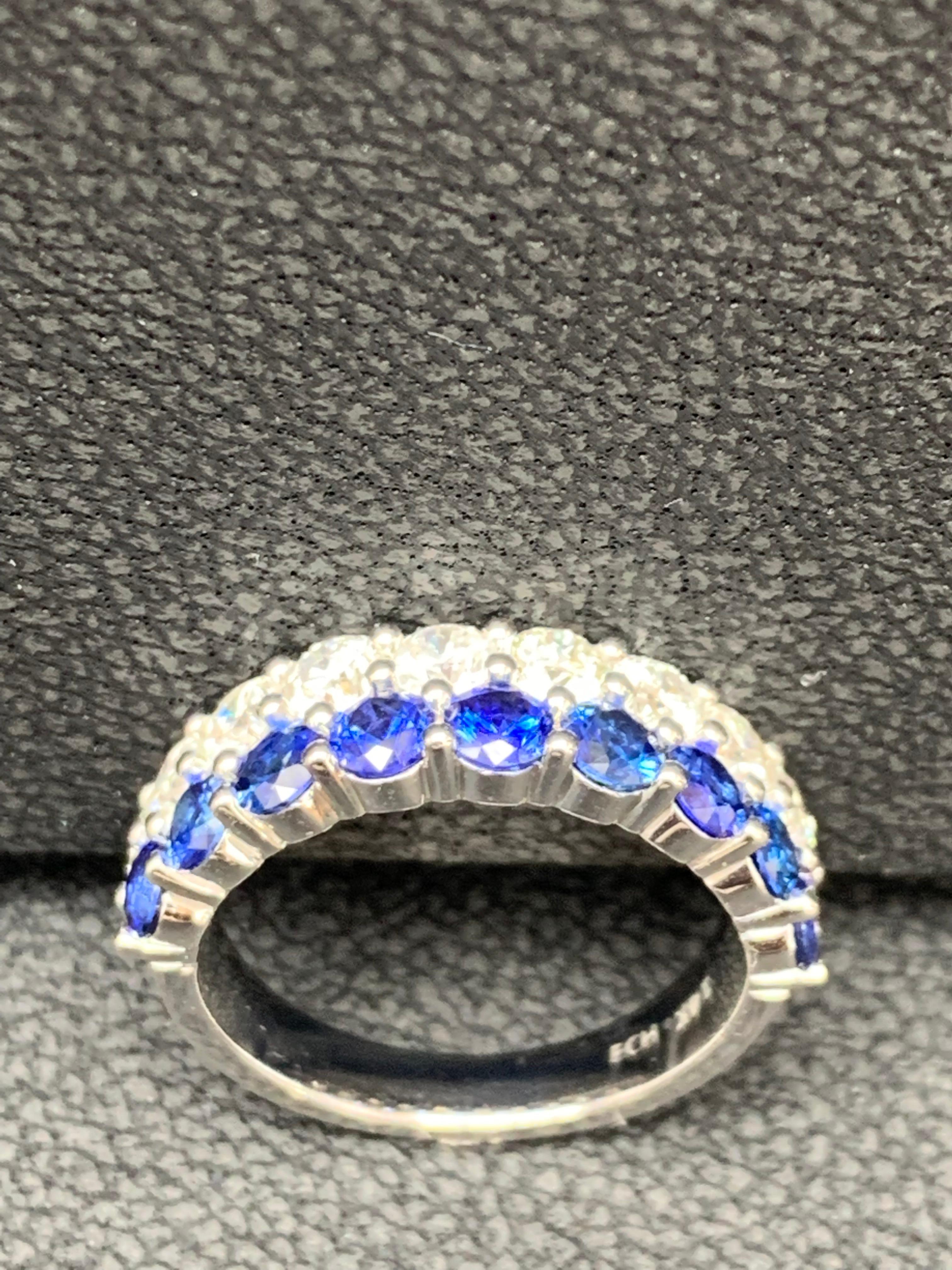 1.50 Ct Round Shape Sapphire and Diamond Double Row Band Ring in 14K White Gold For Sale 6