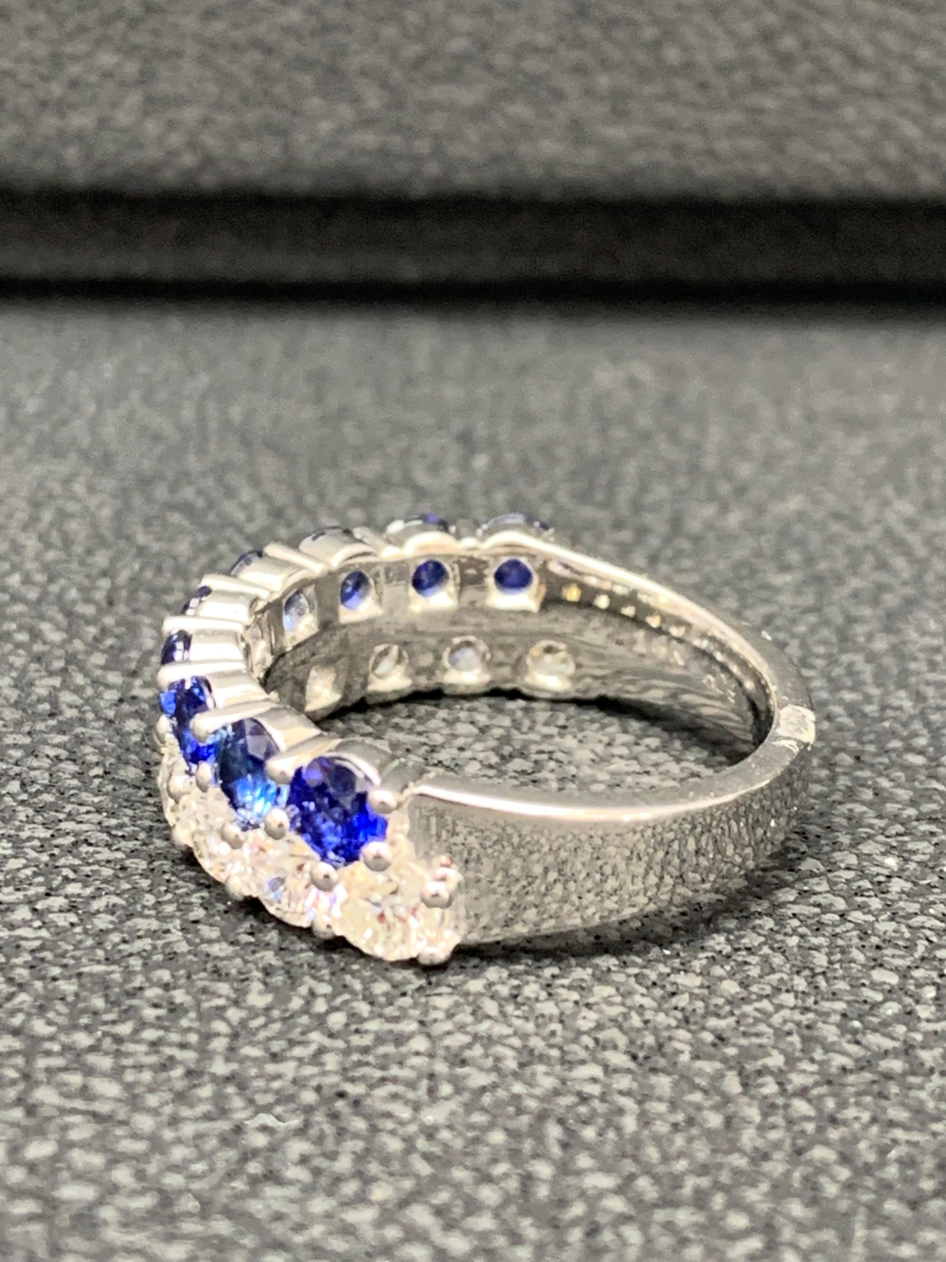 1.50 Ct Round Shape Sapphire and Diamond Double Row Band Ring in 14K White Gold For Sale 3