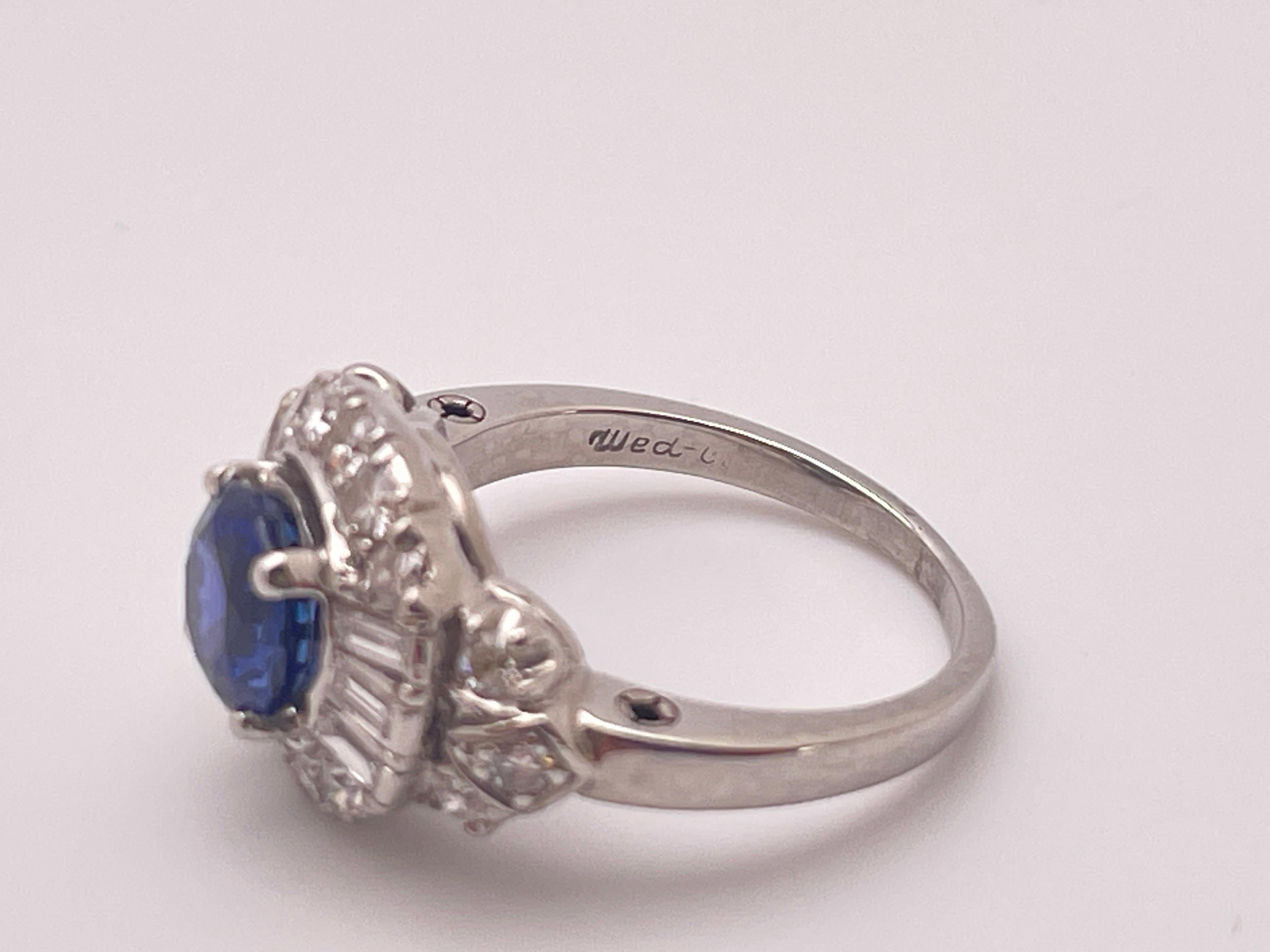 1.50 CT Sapphire Diamond Platinum Engagement Ring For Sale 5