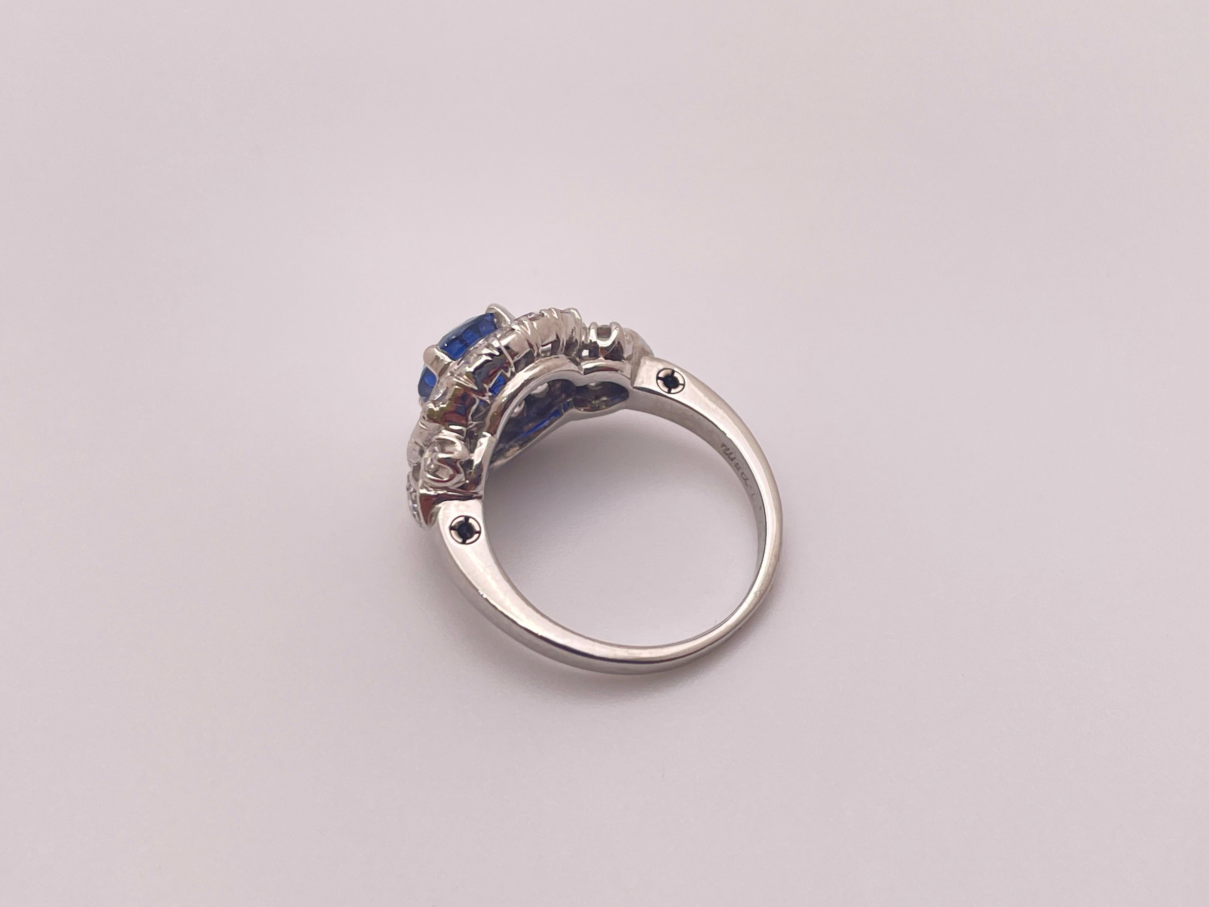 1.50 CT Sapphire Diamond Platinum Engagement Ring For Sale 7